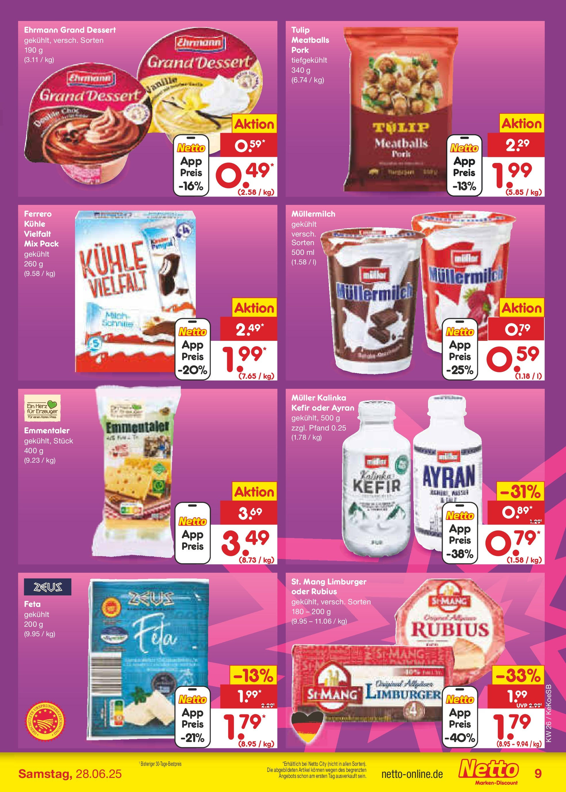 Netto Marken-Discount prospekt Köln	 (ab 22.06.2025) » Angebote | Seite: 9 | Produkte: Kefir, Feta, Ehrmann grand dessert, Müllermilch
