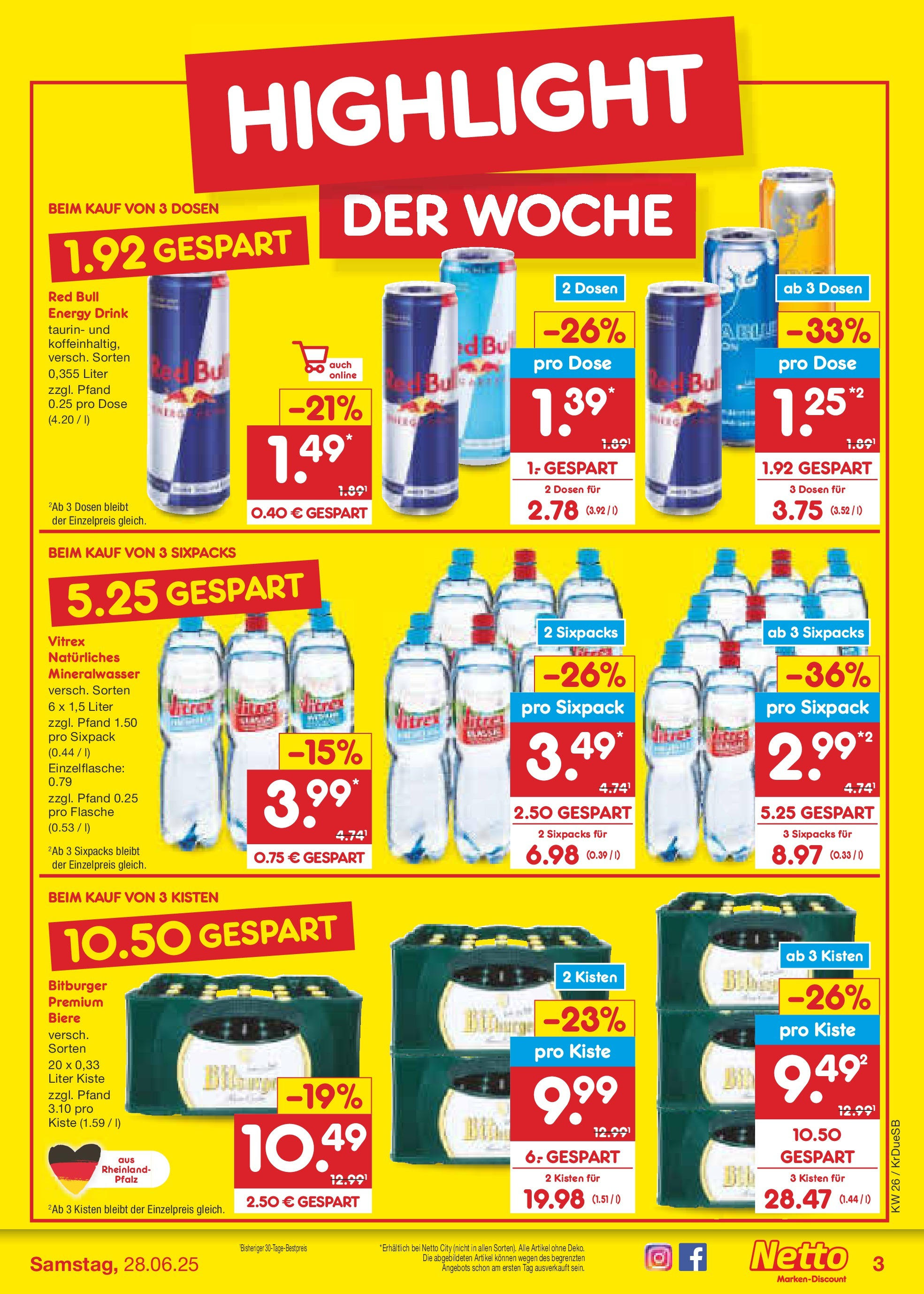 Netto Marken-Discount prospekt Düsseldorf-Rath (ab 22.06.2025) » Angebote | Seite: 3 | Produkte: Bitburger, Red bull, Energy, Mineralwasser Netto Marken-Discount prospekt Düsseldorf-Rath (ab 22.06.2025) » Angebote | Seite: 3 | Produkte: Bitburger, Red bull, Energy, Mineralwasser