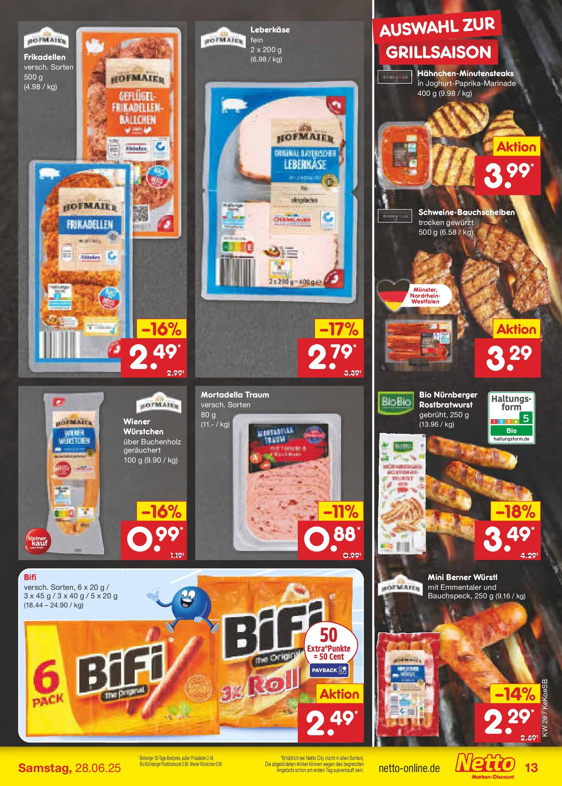 Netto Marken-Discount prospekt Köln	 (ab 22.06.2025) » Angebote | Seite: 19 | Produkte: Wiener wurstchen, Bifi, Würstl, Steak