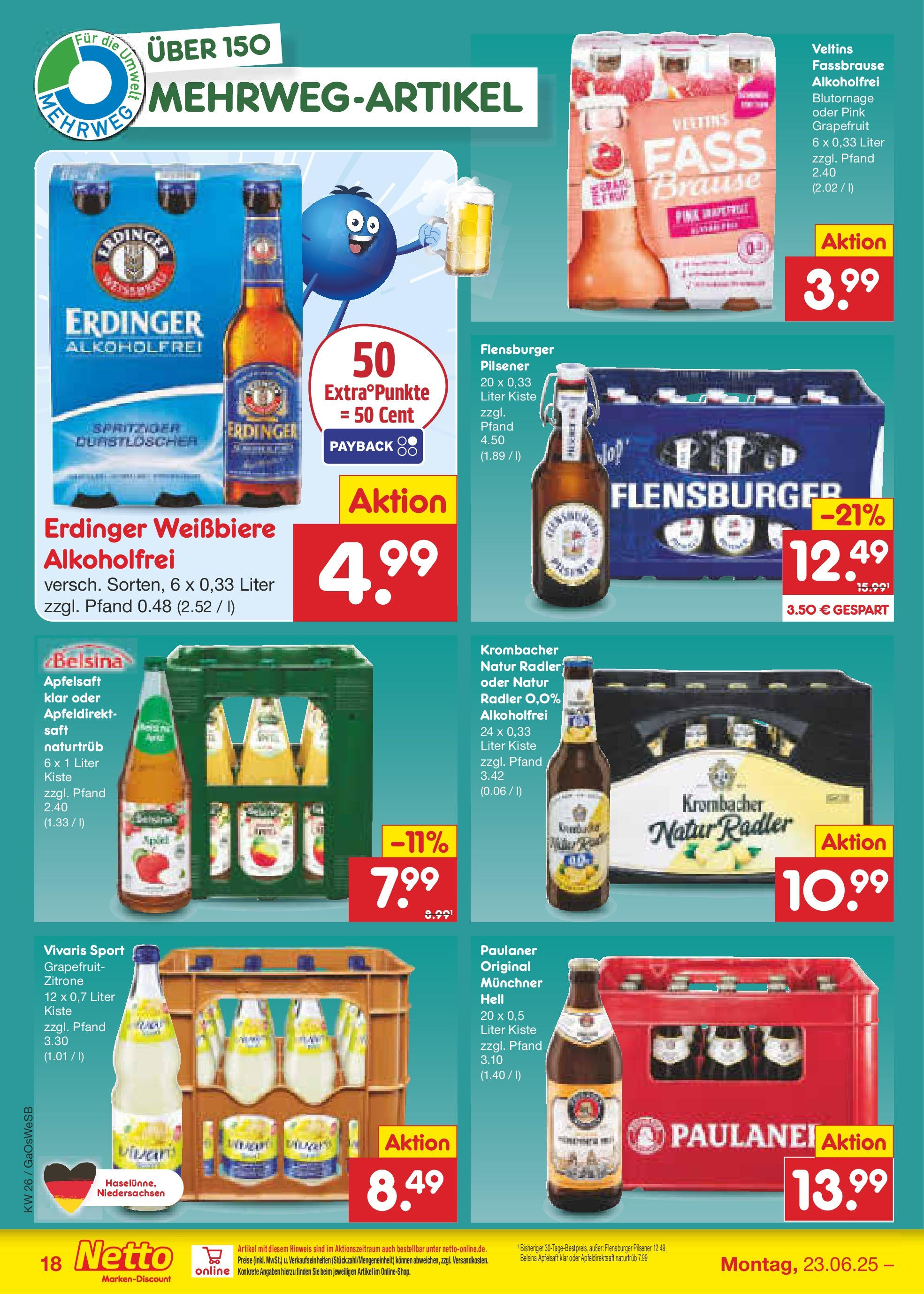 Netto Marken-Discount prospekt Bremen-Lesum (ab 22.06.2025) » Angebote | Seite: 26 | Produkte: Erdinger, Saft, Paulaner, Veltins Netto Marken-Discount prospekt Bremen-Lesum (ab 22.06.2025) » Angebote | Seite: 26 | Produkte: Erdinger, Saft, Paulaner, Veltins