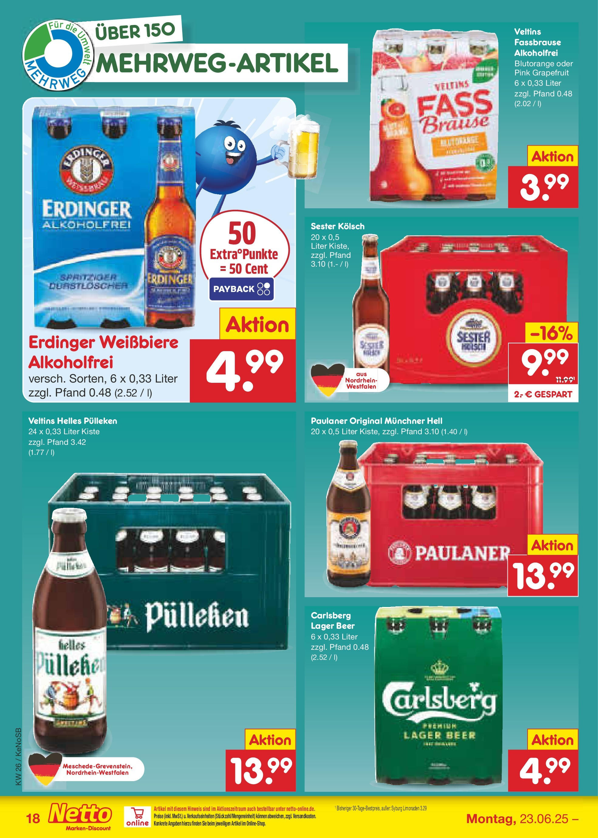 Netto Marken-Discount prospekt Köln	 (ab 22.06.2025) » Angebote | Seite: 26 | Produkte: Erdinger, Grapefruit, Fassbrause, Veltins