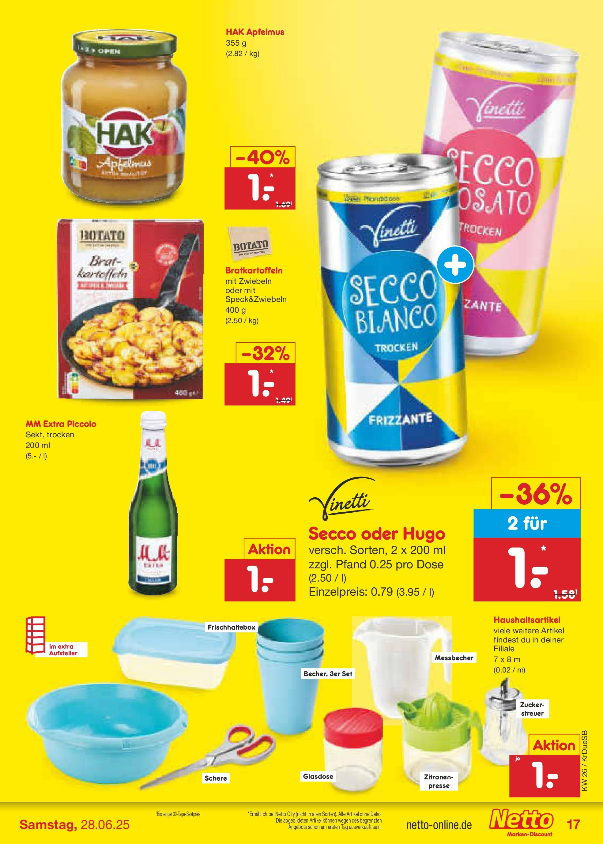 Netto Marken-Discount prospekt Düsseldorf-Rath (ab 22.06.2025) » Angebote | Seite: 23 | Produkte: Zwiebeln, Zucker, Hugo, Zitronen Netto Marken-Discount prospekt Düsseldorf-Rath (ab 22.06.2025) » Angebote | Seite: 23 | Produkte: Zwiebeln, Zucker, Hugo, Zitronen