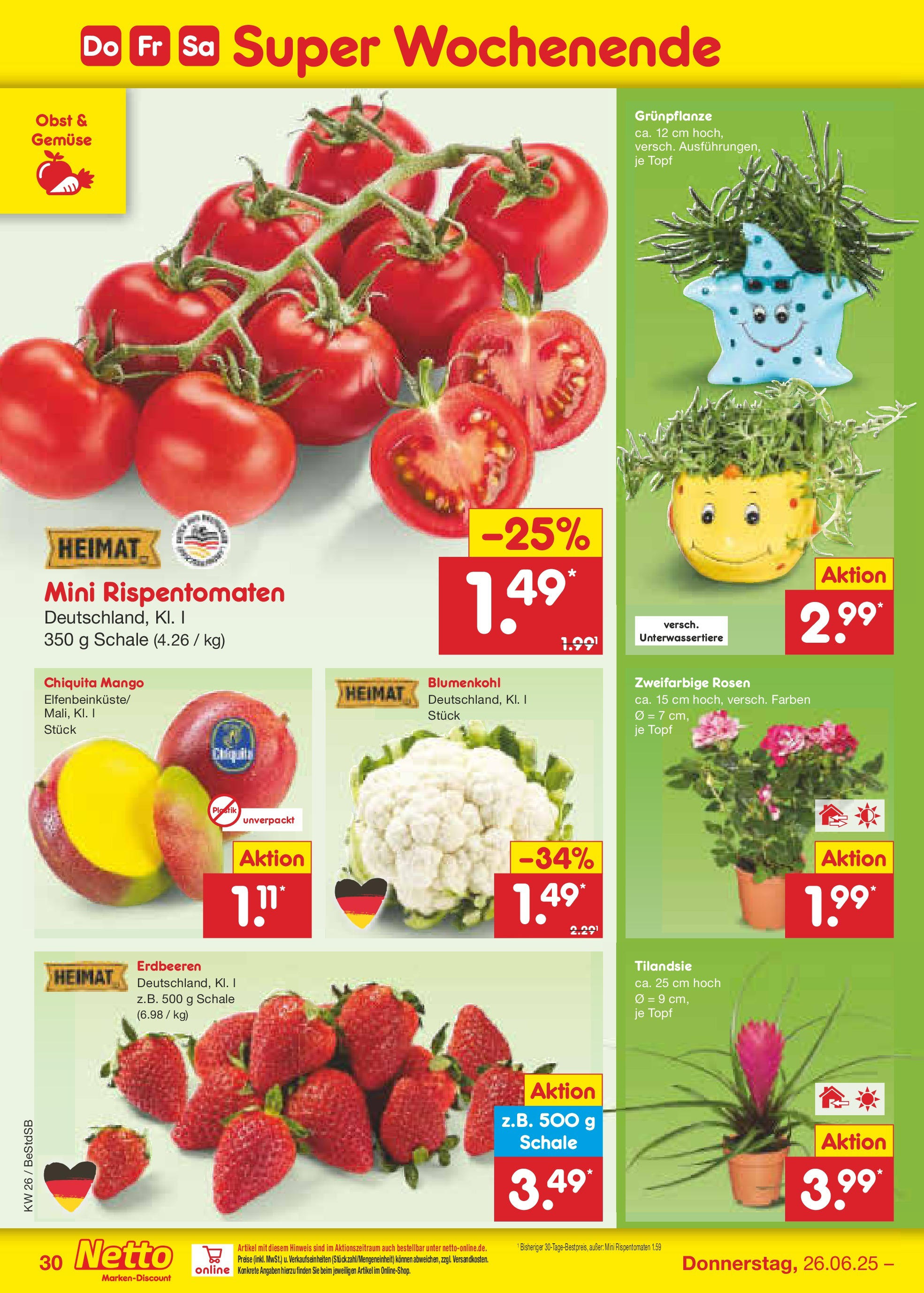 Netto Marken-Discount prospekt Berlin-Spandau (ab 22.06.2025) » Angebote | Seite: 44 | Produkte: Gemüse, Mango, Blumenkohl, Erdbeeren Netto Marken-Discount prospekt Berlin-Spandau (ab 22.06.2025) » Angebote | Seite: 44 | Produkte: Gemüse, Mango, Blumenkohl, Erdbeeren
