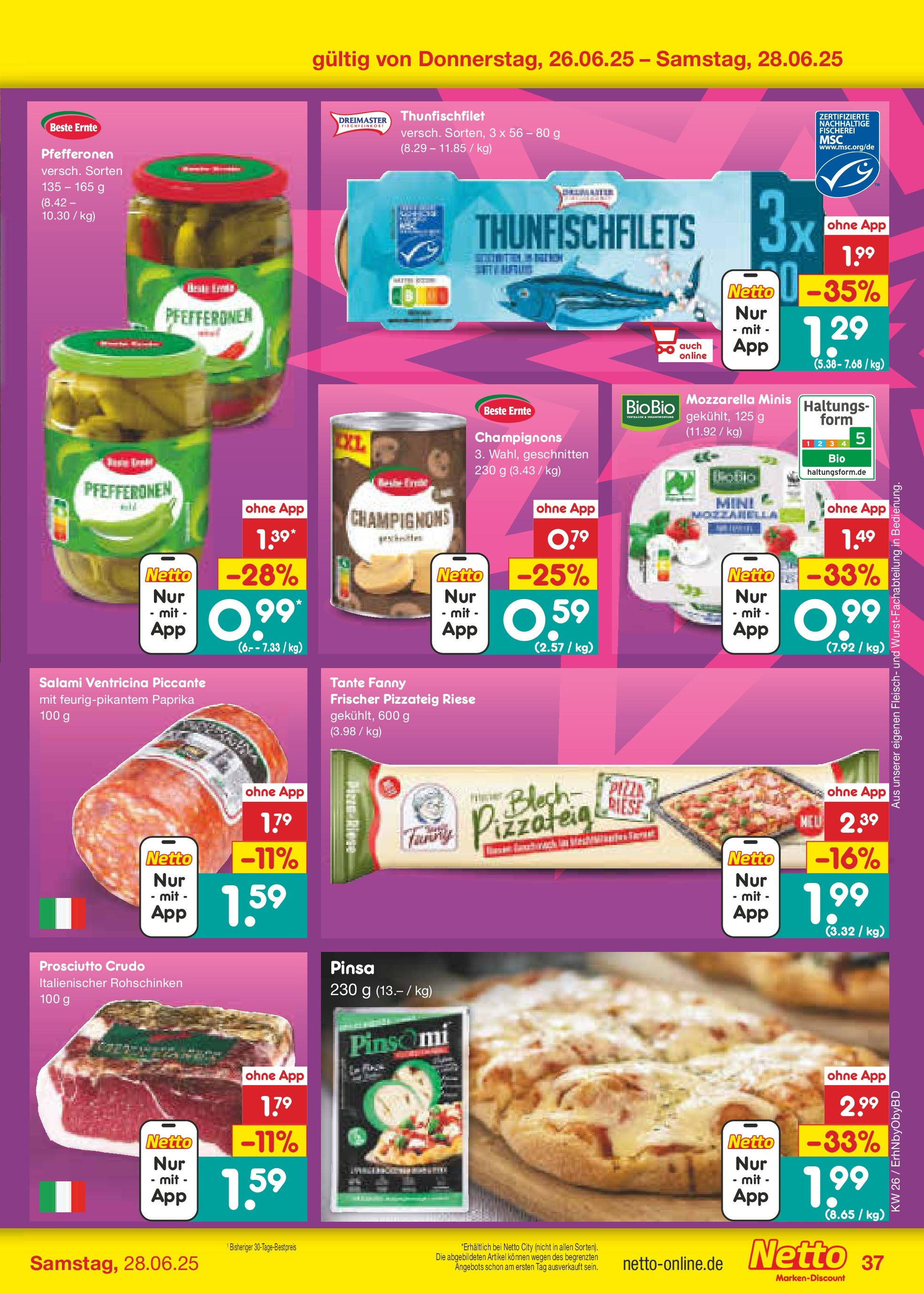 Netto Marken-Discount prospekt Ergolding (ab 22.06.2025) » Angebote | Seite: 55 | Produkte: Mozzarella, Champignons, Salami, Pizza Netto Marken-Discount prospekt Ergolding (ab 22.06.2025) » Angebote | Seite: 55 | Produkte: Mozzarella, Champignons, Salami, Pizza
