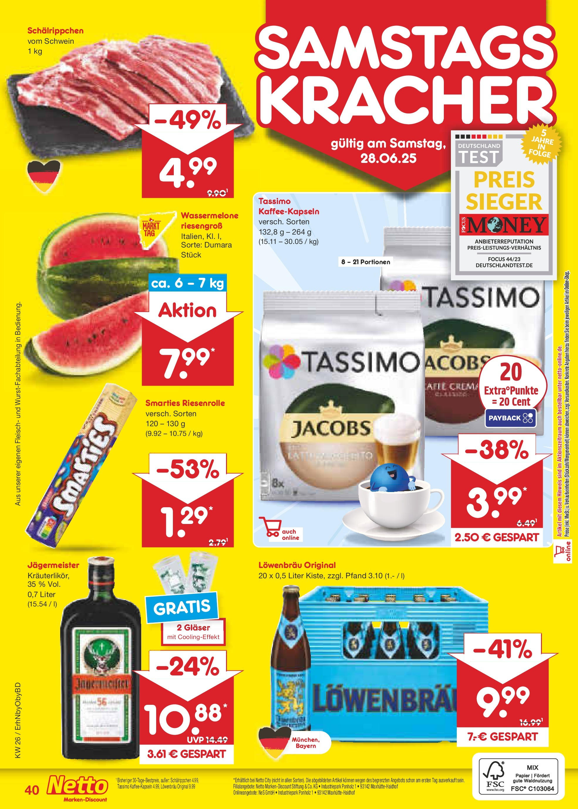 Netto Marken-Discount prospekt Ergolding (ab 22.06.2025) » Angebote | Seite: 58 | Produkte: Smarties, Jägermeister, Wassermelone, Fleisch Netto Marken-Discount prospekt Ergolding (ab 22.06.2025) » Angebote | Seite: 58 | Produkte: Smarties, Jägermeister, Wassermelone, Fleisch