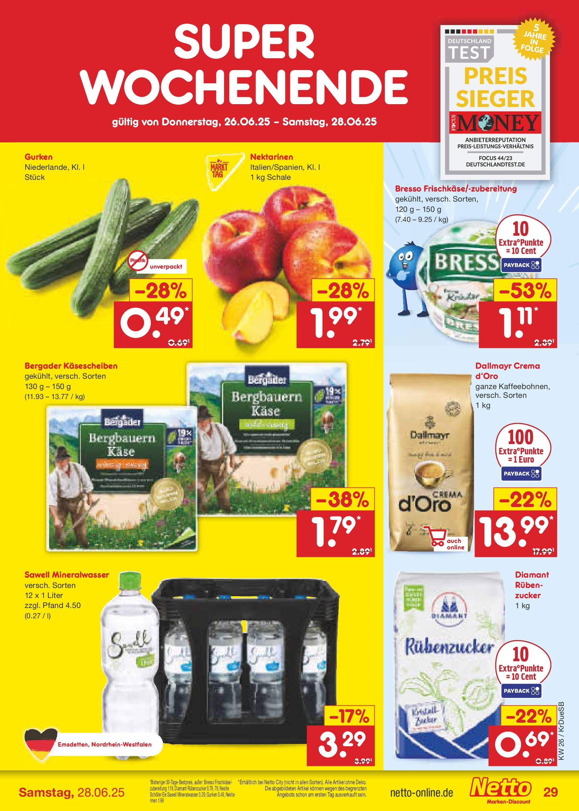 Netto Marken-Discount prospekt Düsseldorf-Rath (ab 22.06.2025) » Angebote | Seite: 43 | Produkte: Nektarinen, Käse, Zucker, Gurken Netto Marken-Discount prospekt Düsseldorf-Rath (ab 22.06.2025) » Angebote | Seite: 43 | Produkte: Nektarinen, Käse, Zucker, Gurken