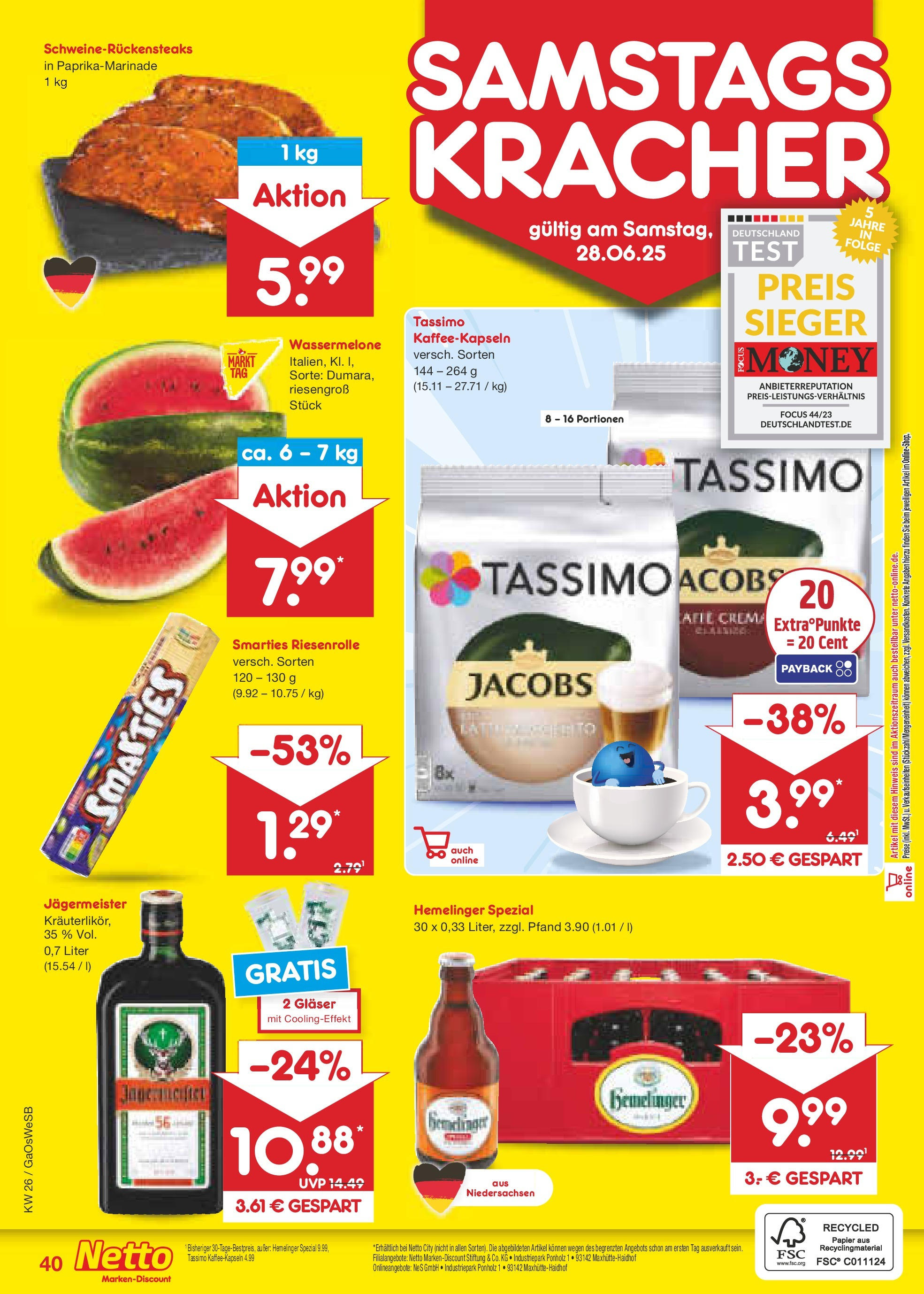 Netto Marken-Discount prospekt Bremen-Lesum (ab 22.06.2025) » Angebote | Seite: 58 | Produkte: Smarties, Jägermeister, Wassermelone, Tassimo Netto Marken-Discount prospekt Bremen-Lesum (ab 22.06.2025) » Angebote | Seite: 58 | Produkte: Smarties, Jägermeister, Wassermelone, Tassimo