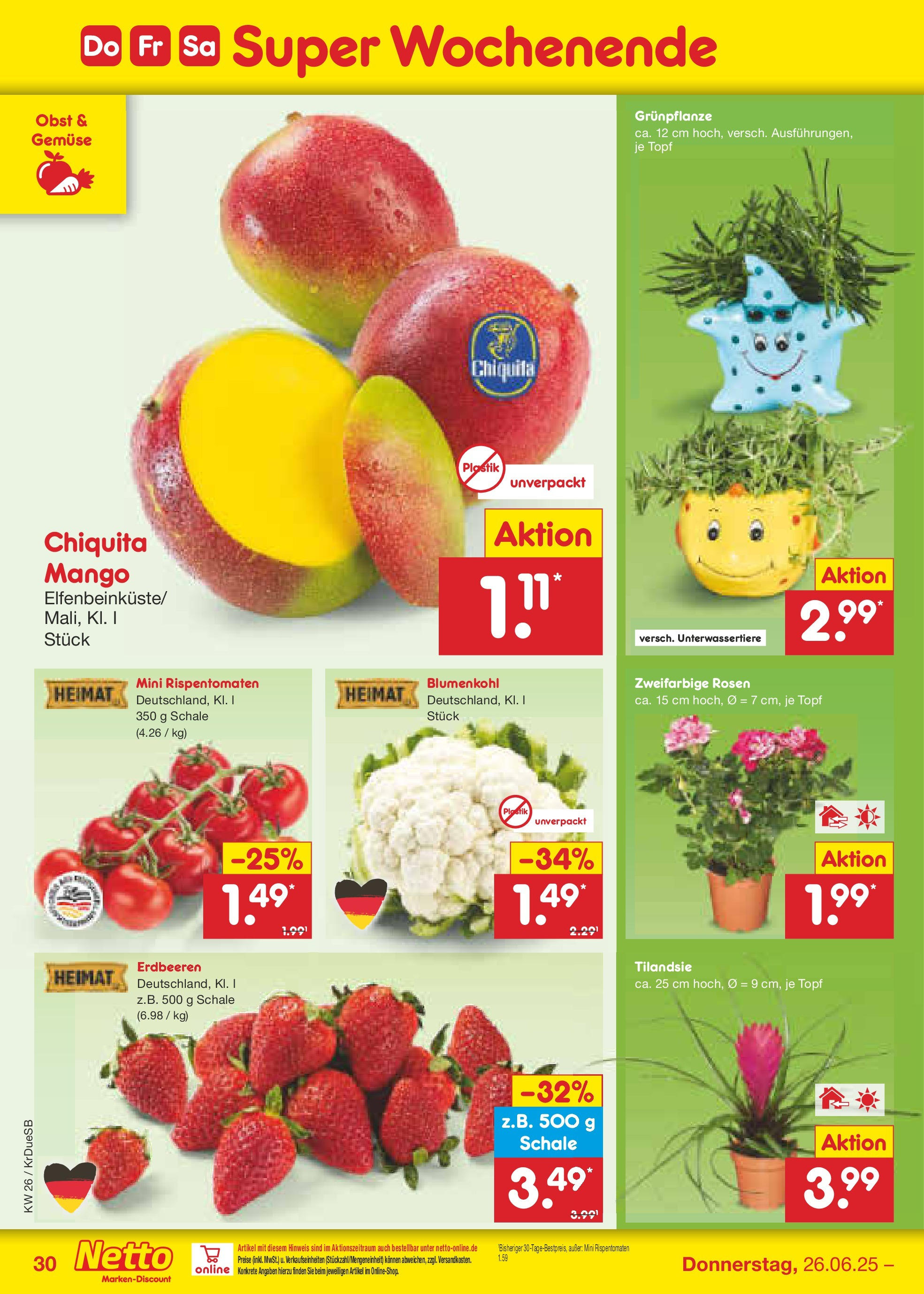Netto Marken-Discount prospekt Düsseldorf-Rath (ab 22.06.2025) » Angebote | Seite: 44 | Produkte: Gemüse, Mango, Blumenkohl, Erdbeeren Netto Marken-Discount prospekt Düsseldorf-Rath (ab 22.06.2025) » Angebote | Seite: 44 | Produkte: Gemüse, Mango, Blumenkohl, Erdbeeren