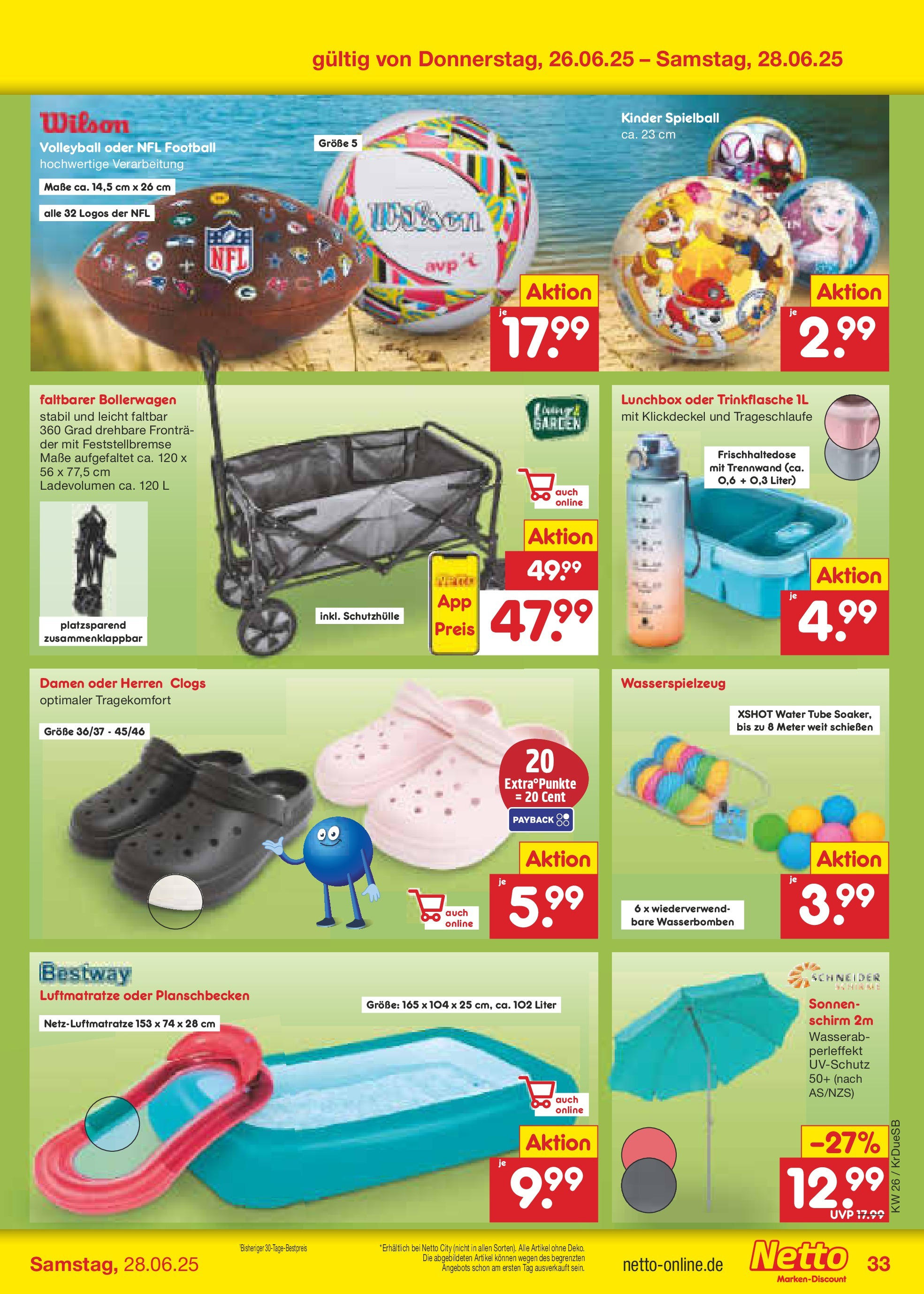 Netto Marken-Discount prospekt Düsseldorf-Rath (ab 22.06.2025) » Angebote | Seite: 47 | Produkte: Football, Volleyball, Sonnenschirm Netto Marken-Discount prospekt Düsseldorf-Rath (ab 22.06.2025) » Angebote | Seite: 47 | Produkte: Football, Volleyball, Sonnenschirm