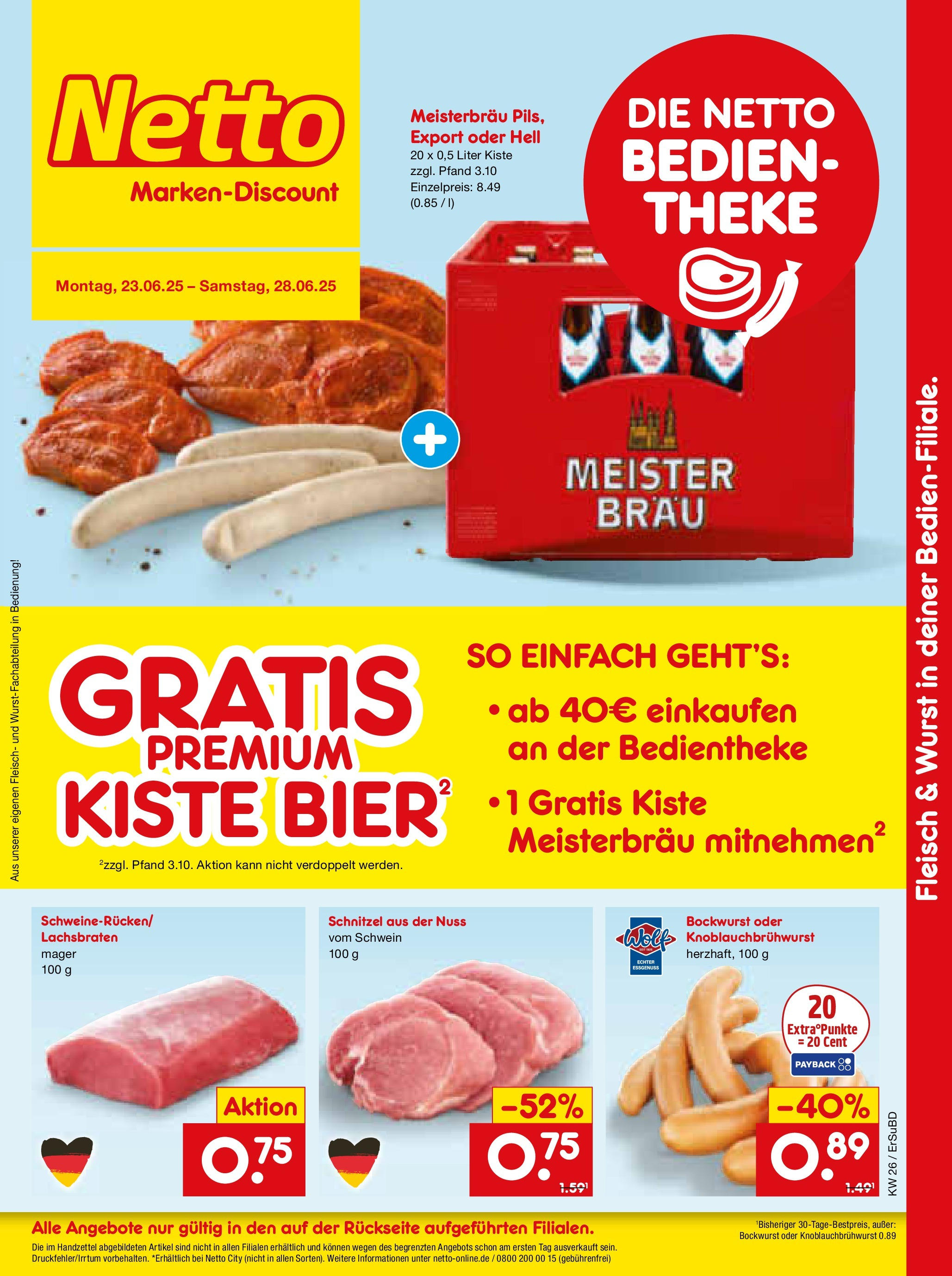 Netto Marken-Discount prospekt Elxleben (ab 22.06.2025) » Angebote | Seite: 20 | Produkte: Bockwurst, Theke, Bier, Schnitzel Netto Marken-Discount prospekt Elxleben (ab 22.06.2025) » Angebote | Seite: 20 | Produkte: Bockwurst, Theke, Bier, Schnitzel