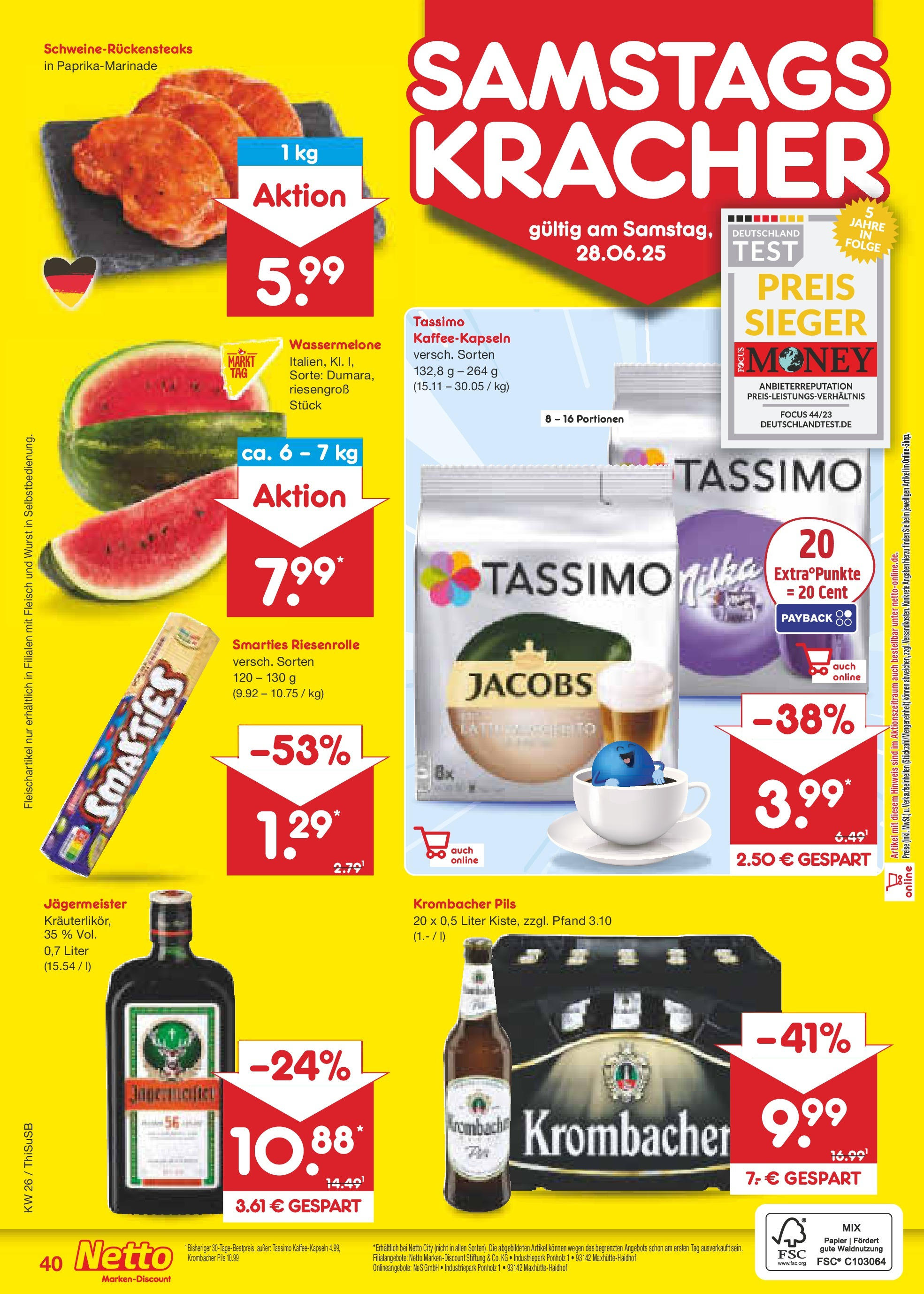 Netto Marken-Discount prospekt Pirna (ab 22.06.2025) » Angebote | Seite: 58 | Produkte: Wurst, Wassermelone, Steak, Tassimo Netto Marken-Discount prospekt Pirna (ab 22.06.2025) » Angebote | Seite: 58 | Produkte: Wurst, Wassermelone, Steak, Tassimo