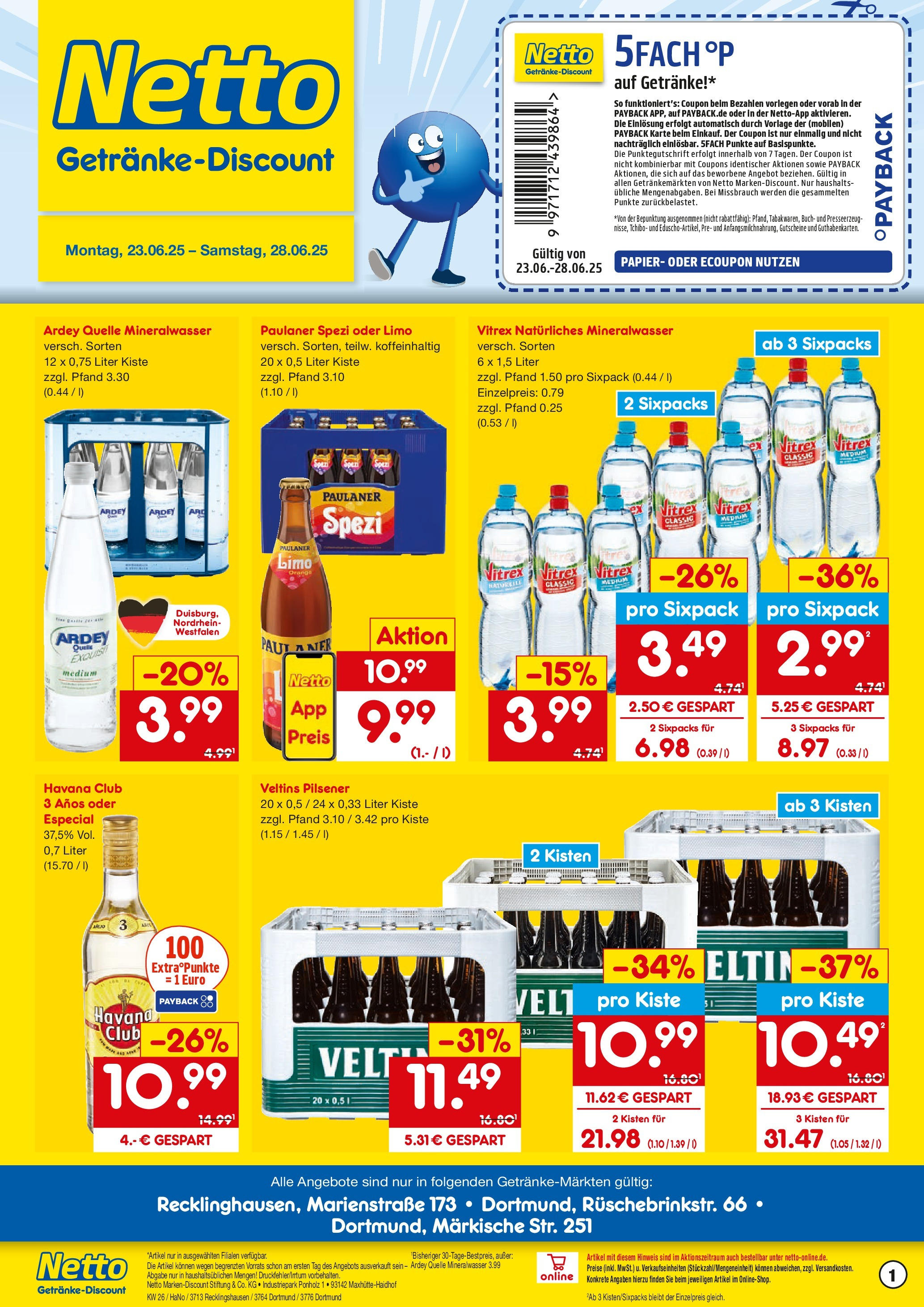 Netto Marken-Discount prospekt Recklinghausen	 (ab 22.06.2025) » Angebote | Seite: 1 | Produkte: Havana club, Rum, Paulaner, Veltins