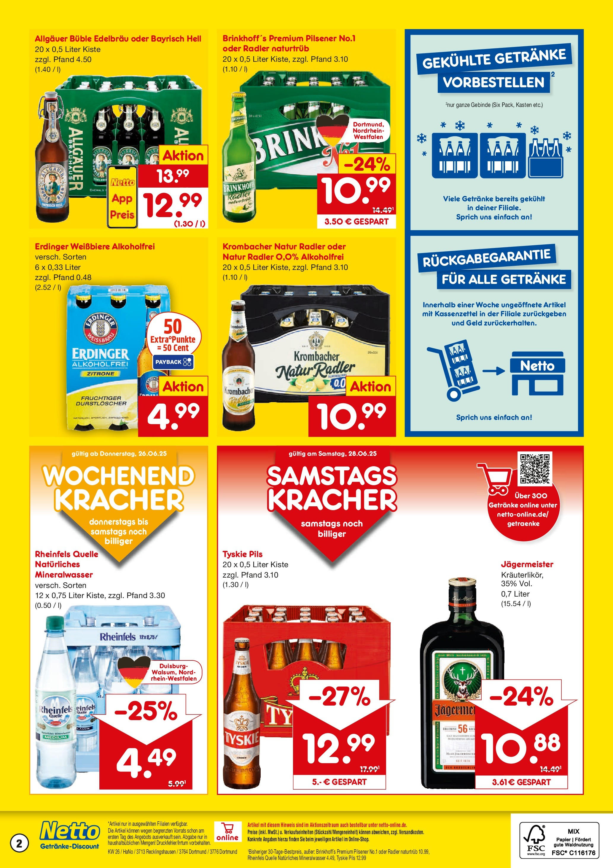 Netto Marken-Discount prospekt Recklinghausen	 (ab 22.06.2025) » Angebote | Seite: 2 | Produkte: Durstloscher, Tyskie, Erdinger, Pils
