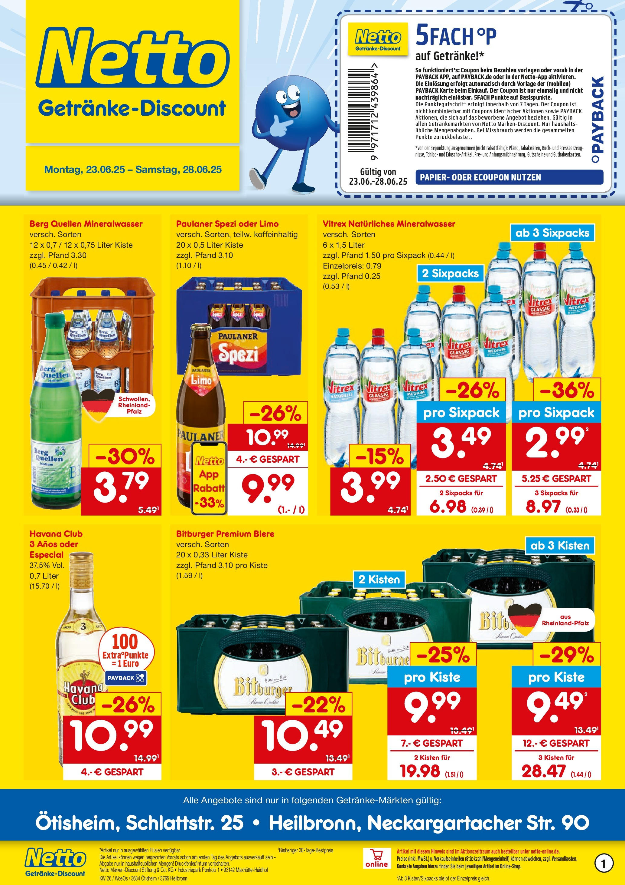 Netto Marken-Discount prospekt Ötisheim	 (ab 22.06.2025) » Angebote | Seite: 1 | Produkte: Havana club, Bitburger, Paulaner spezi, Mineralwasser