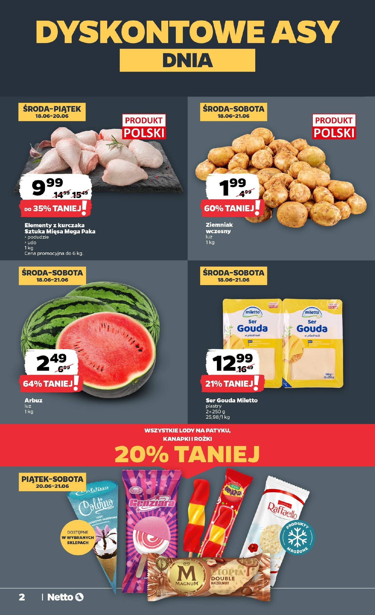 Netto gazetka - Spożywcza od 18.06.2025 - Aktualne promocje | Strona: 2 | Produkty: Arbuz, Ser, Lody, Ser gouda