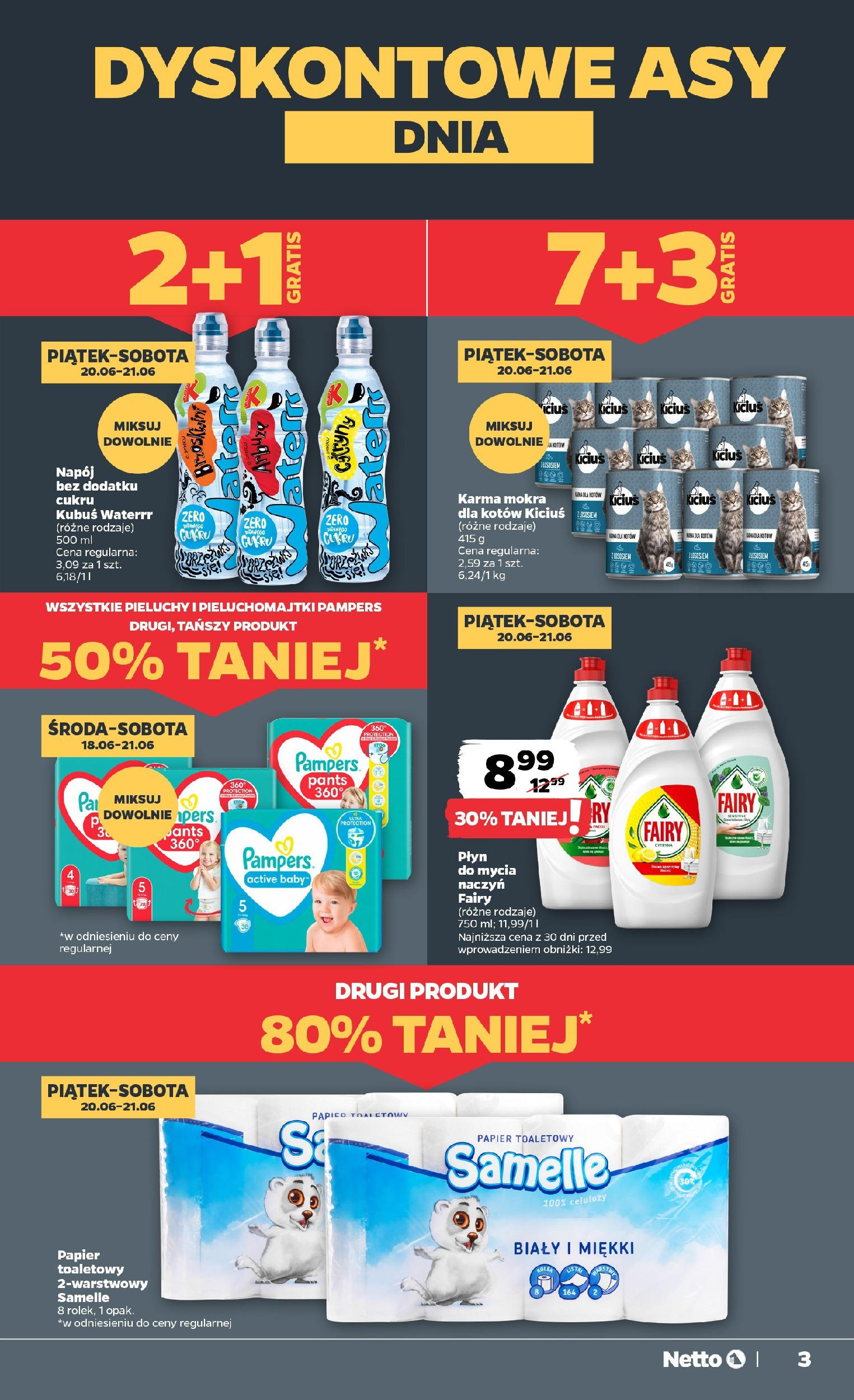 Netto gazetka - Spożywcza od 18.06.2025 - Aktualne promocje | Strona: 3 | Produkty: Pampers, Pieluchomajtki, Fairy, Płyn do mycia naczyń