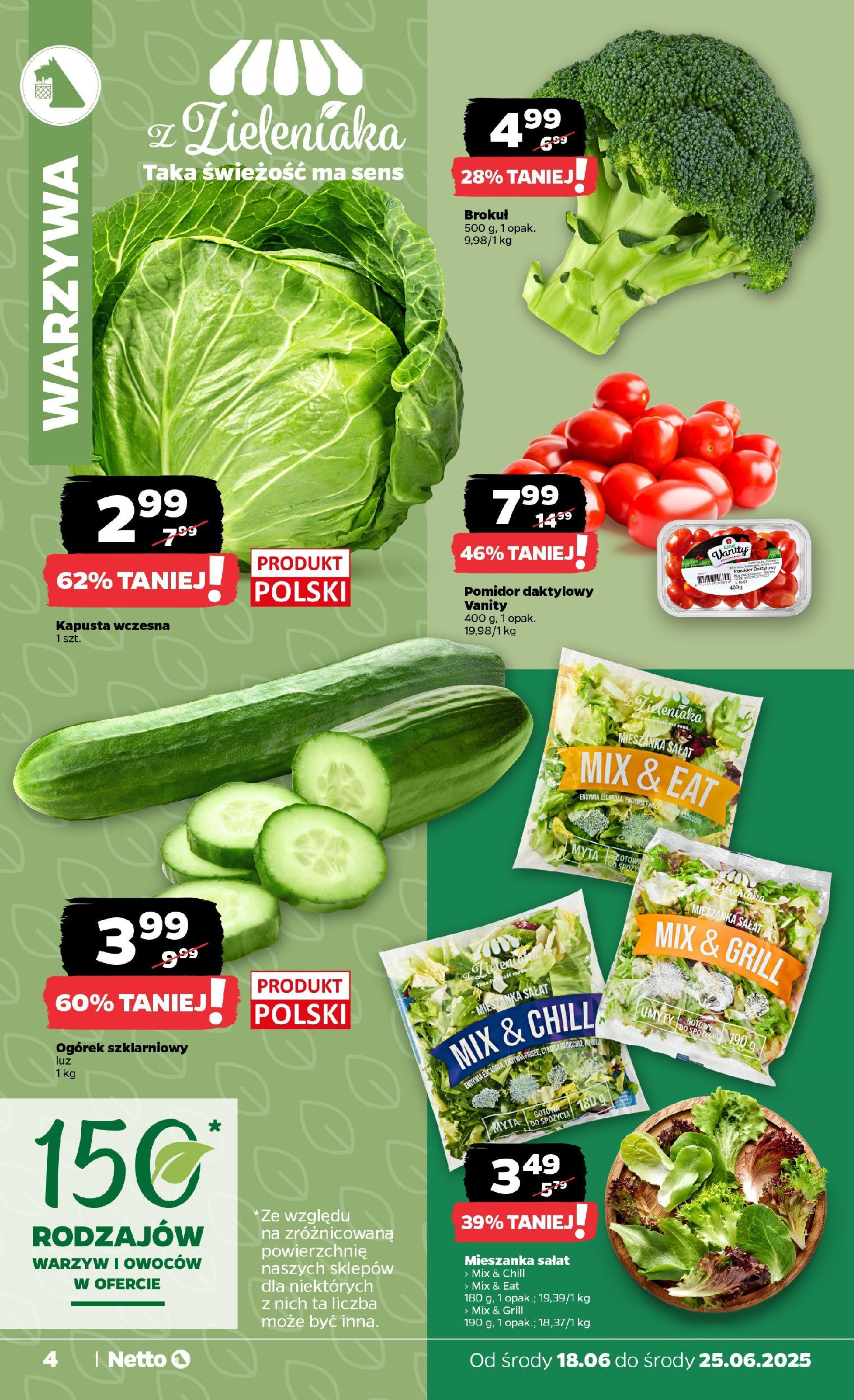 Netto gazetka - Spożywcza od 18.06.2025 - Aktualne promocje | Strona: 4 | Produkty: Kapusta, Grill, Ogórek szklarniowy, Warzywa