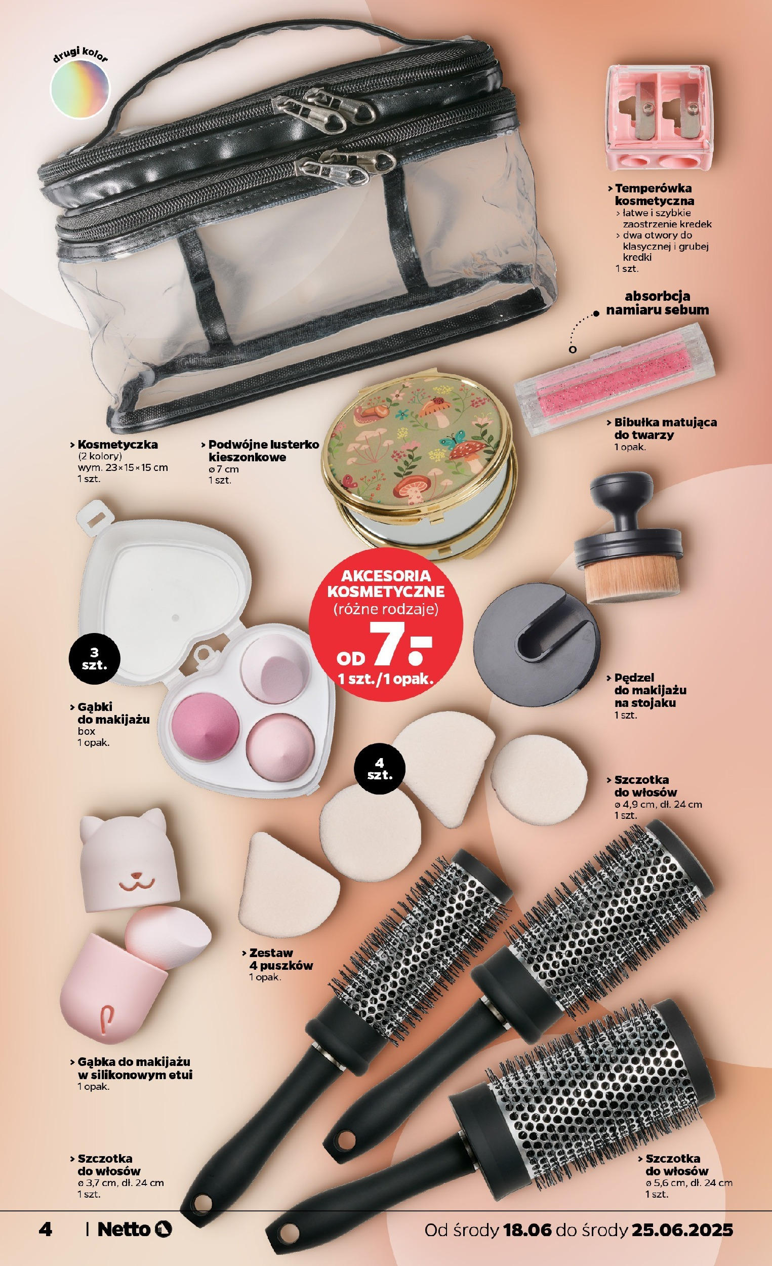 Netto gazetka - Spożywcza od 18.06.2025 - Aktualne promocje | Strona: 25 | Produkty: Pędzel, Gąbka do makijażu, Temperówka, Gąbka