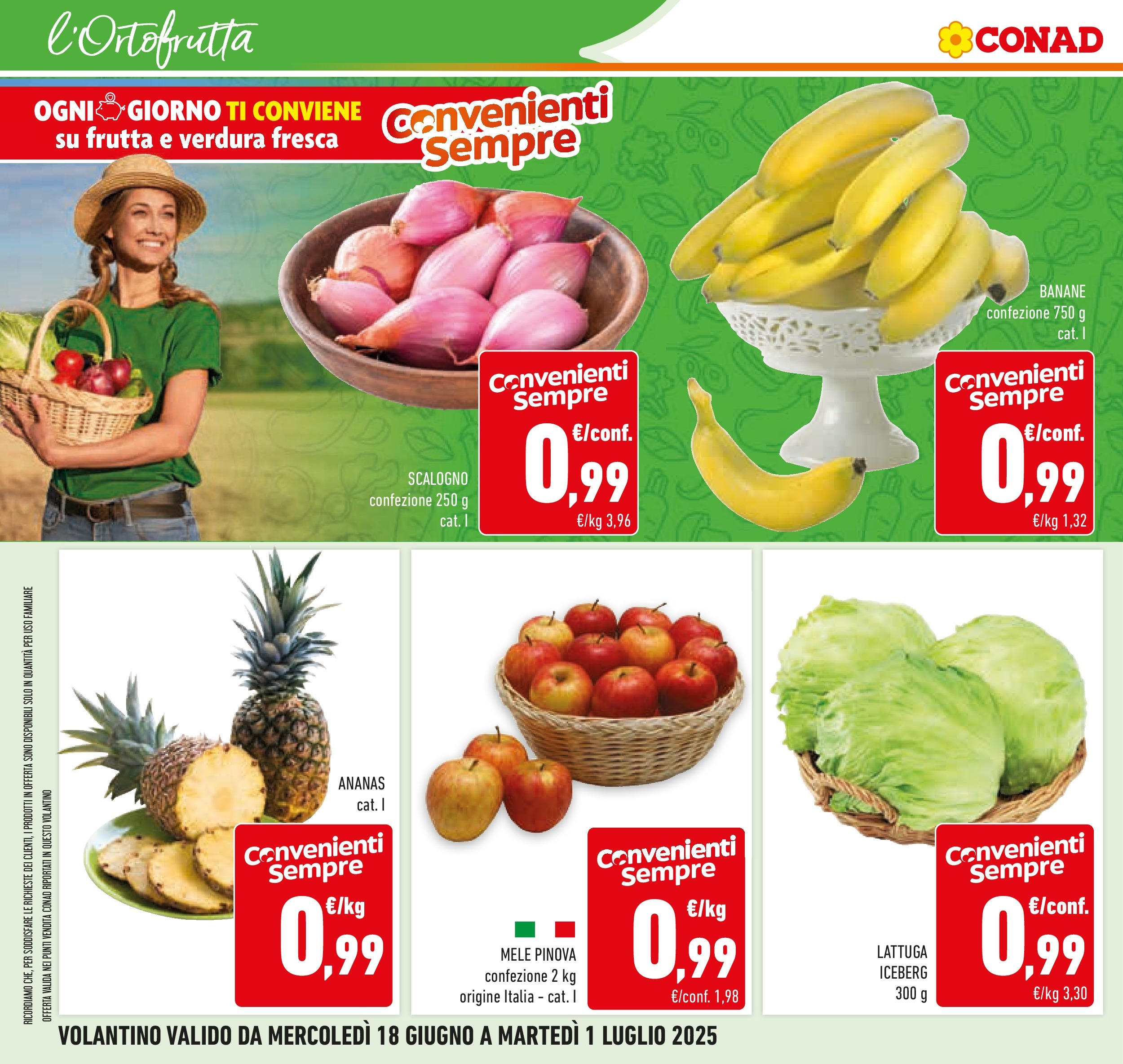 Volantino Conad dal 17/06/2025 > Anteprima - Giugno | Pagina: 6 | Prodotti: Mele, Banane, Frutta, Lattuga