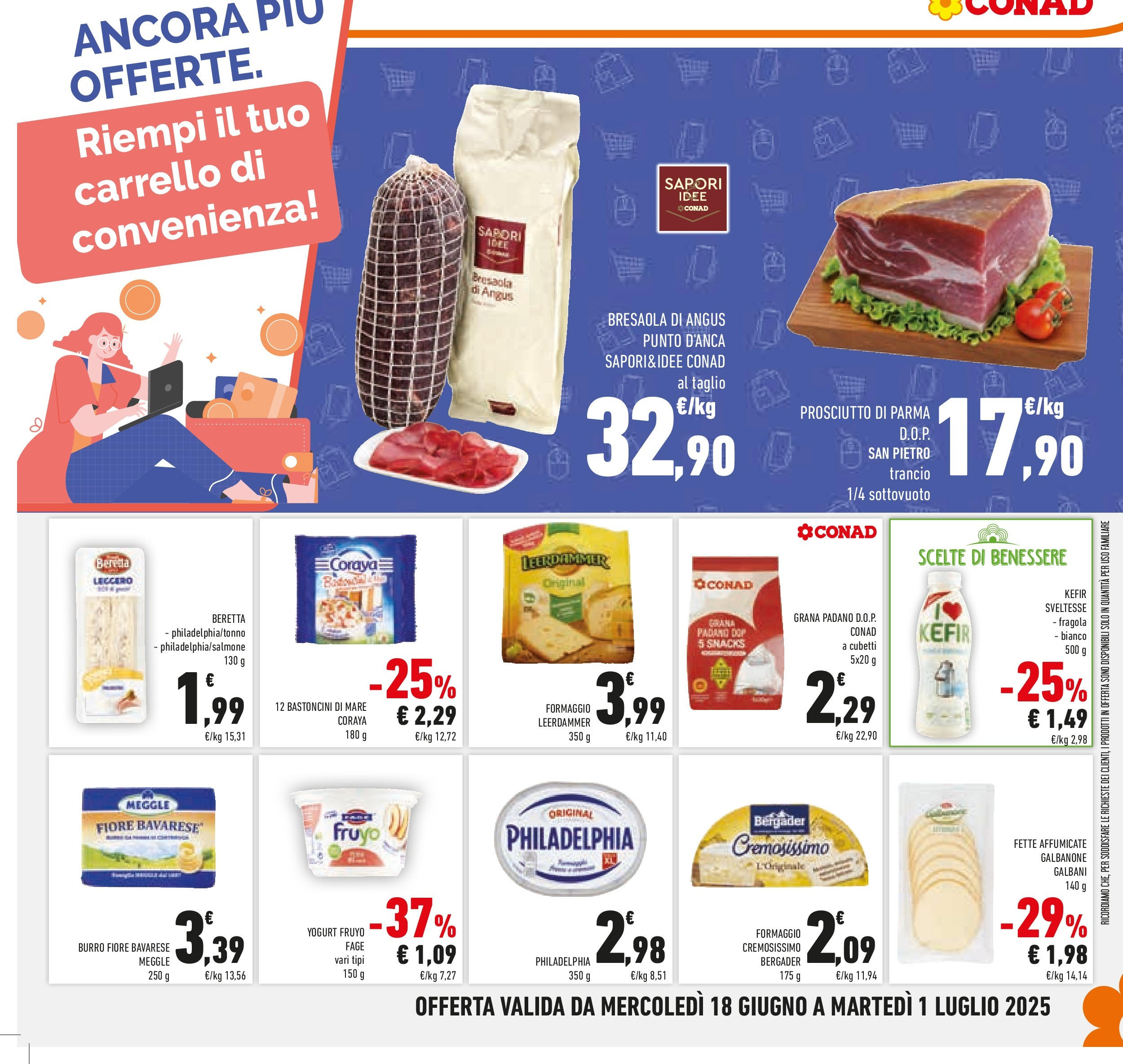 Volantino Conad dal 17/06/2025 > Anteprima - Giugno | Pagina: 27 | Prodotti: Bresaola, Formaggio, Burro, Carrello