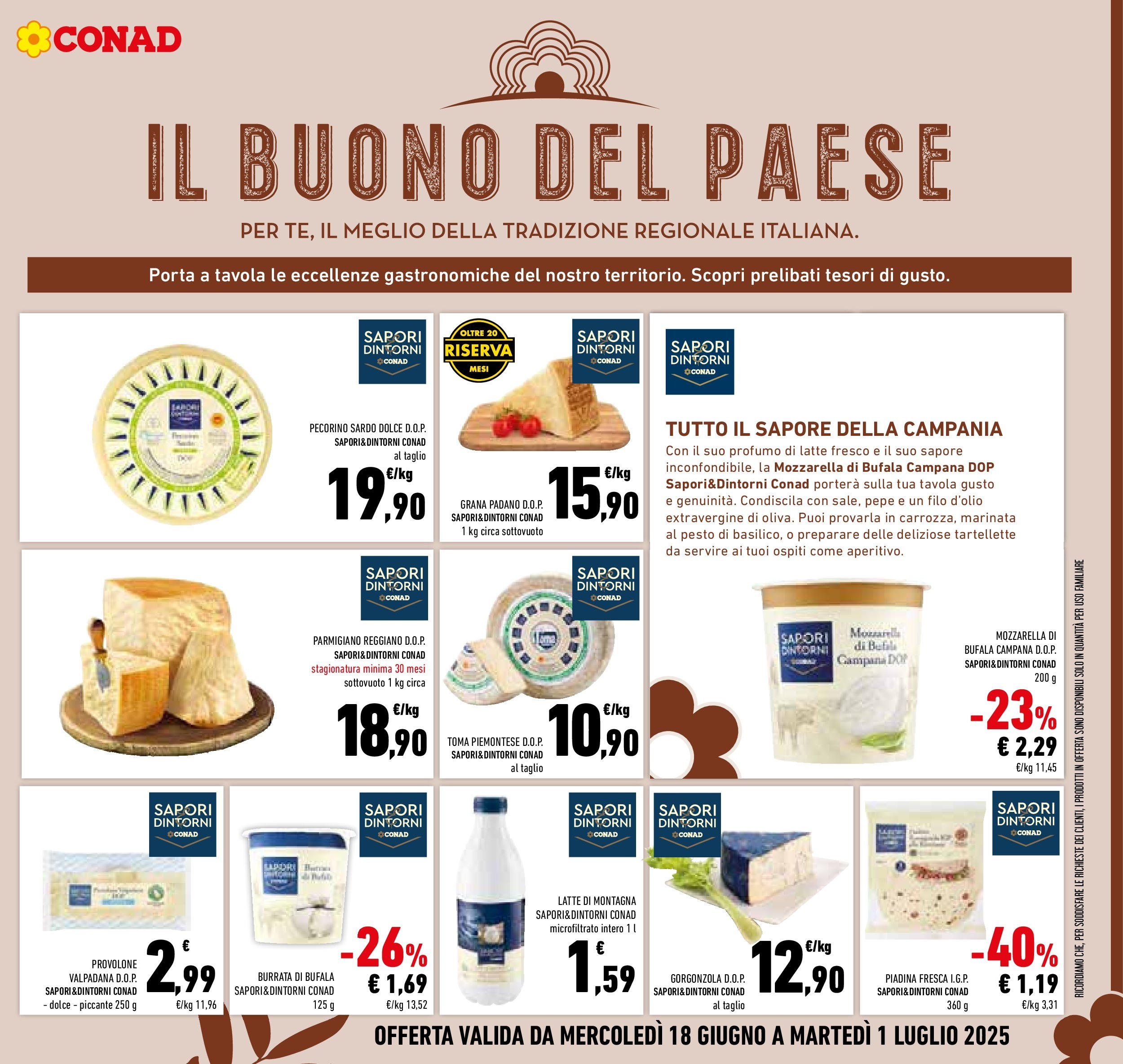 Volantino Conad dal 17/06/2025 > Anteprima - Giugno | Pagina: 35 | Prodotti: Provolone, Gorgonzola, Pecorino, Burrata