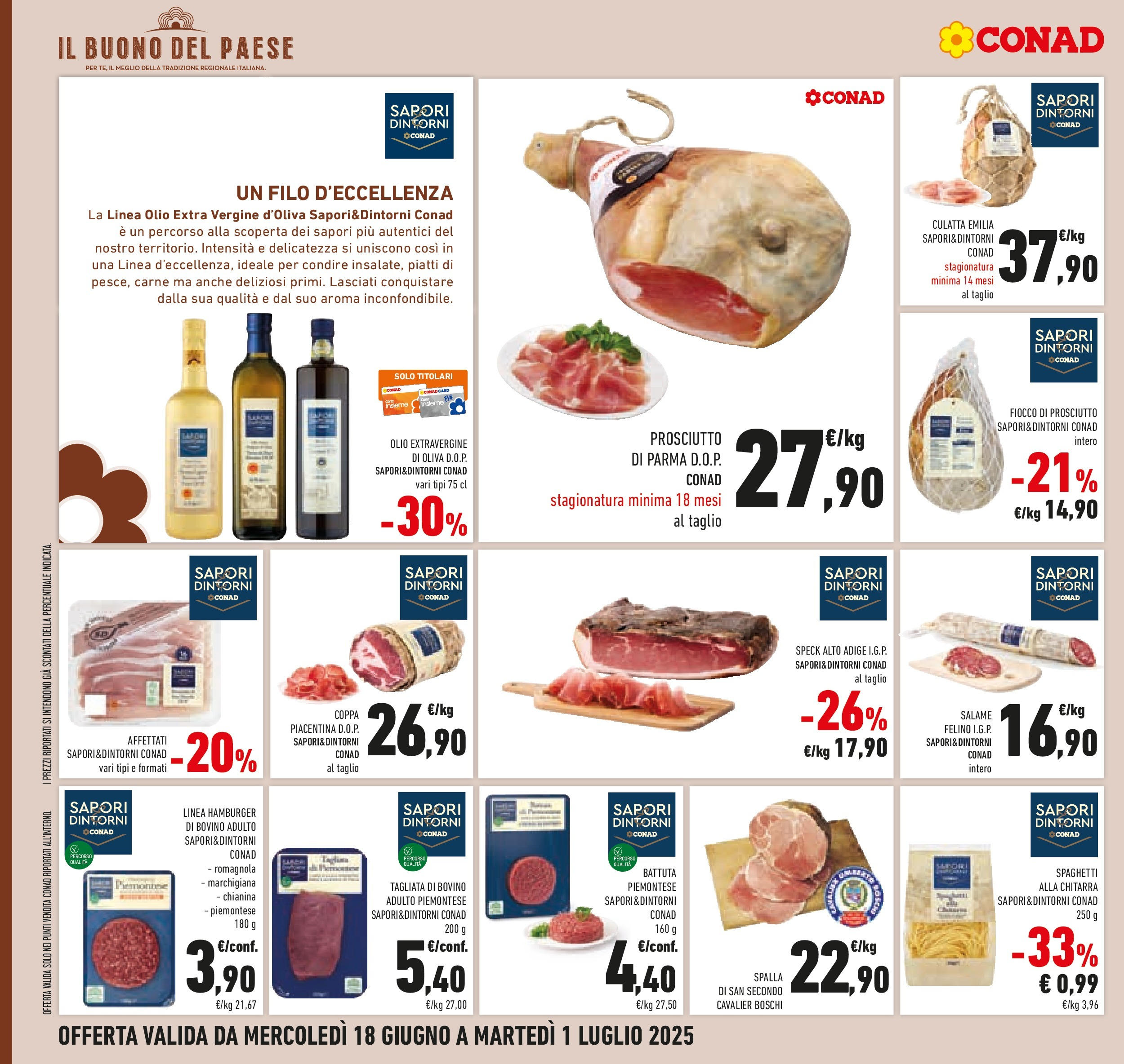 Volantino Conad dal 17/06/2025 > Anteprima - Giugno | Pagina: 22 | Prodotti: Bovino, Prosciutto, Pasta, Hamburger