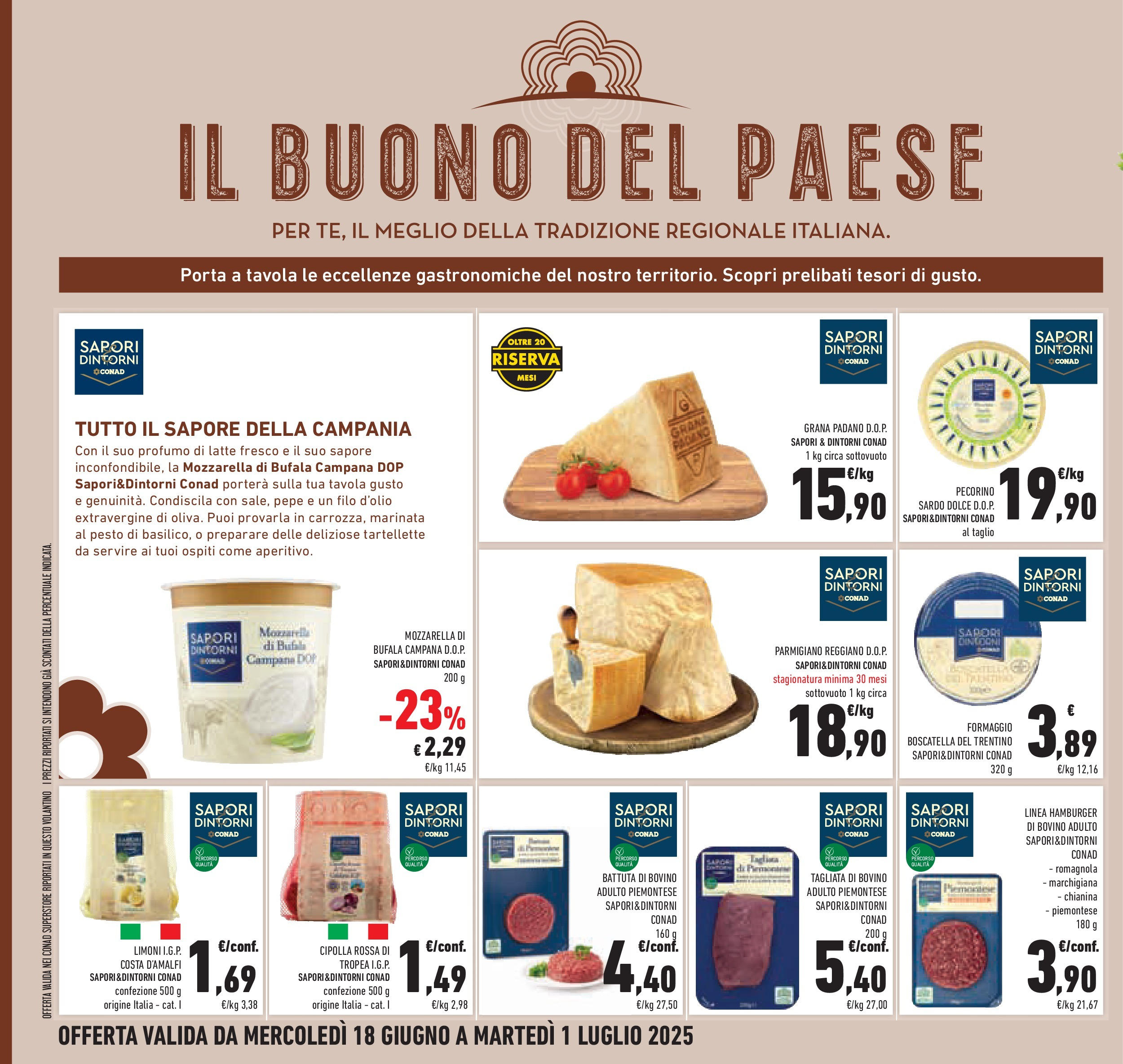 Volantino Conad dal 17/06/2025 > Anteprima - Giugno | Pagina: 26 | Prodotti: Mozzarella, Formaggio, Parmigiano, Hamburger