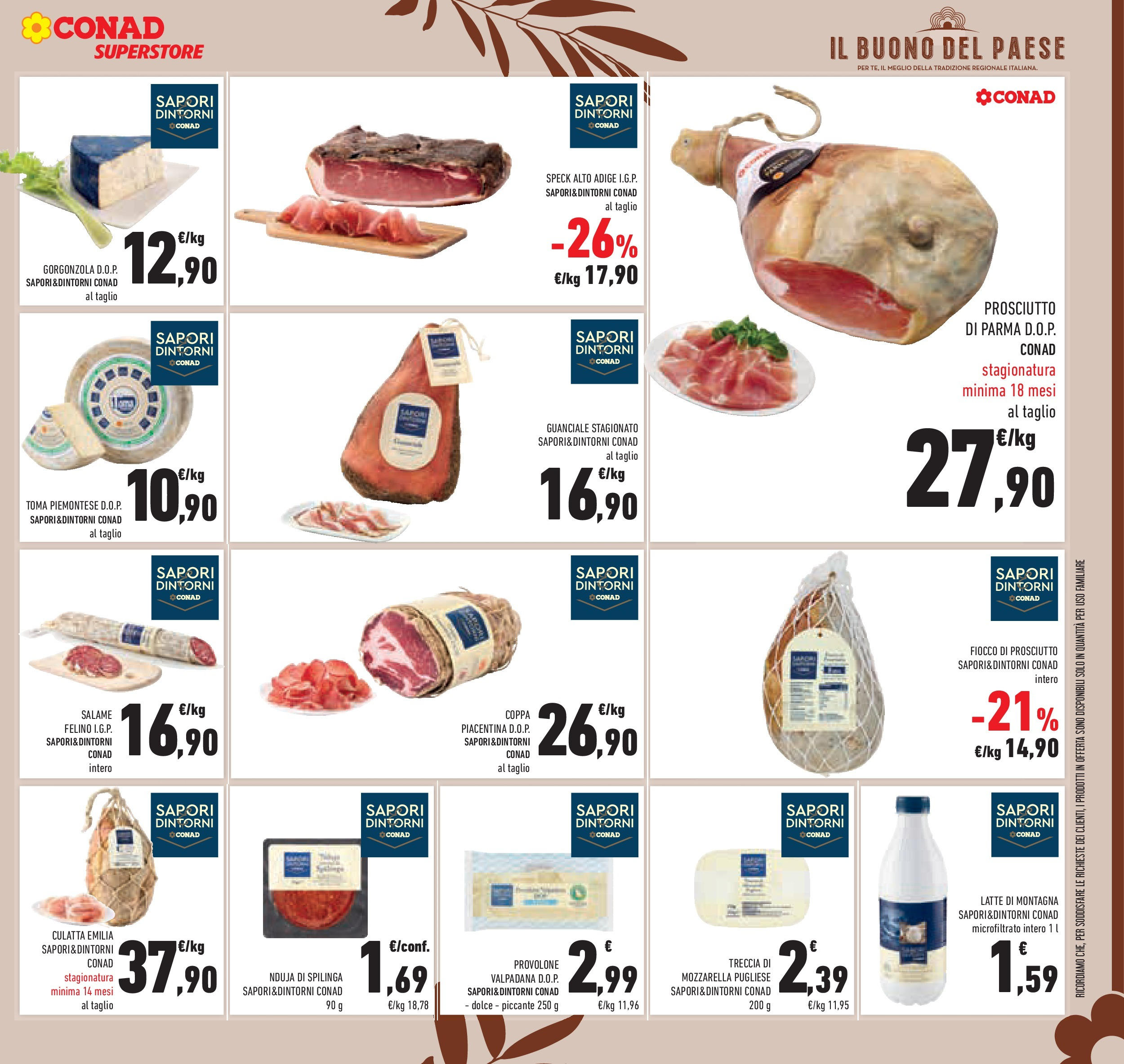 Volantino Conad dal 17/06/2025 > Anteprima - Giugno | Pagina: 21 | Prodotti: Speck, Prosciutto di Parma, Latte, Guanciale