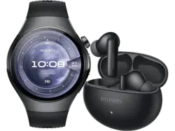 Huawei Watch 5 46mm Edelstahl mit Fluorelastomer-Armband, Schwarz inkl. FreeBuds 6i,; Smartwatch