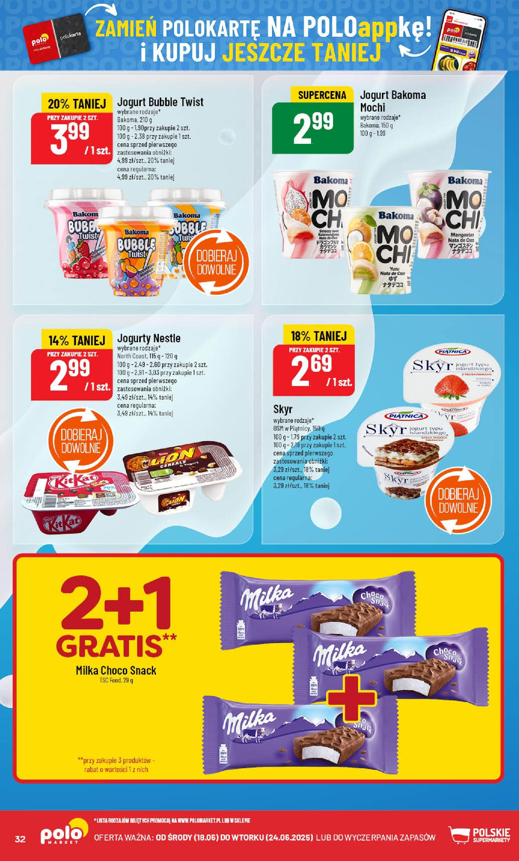 POLOmarket gazetka od jutra (18.06.2025) | Nowa PDF | Strona: 32 | Produkty: Milka, Skyr piątnica, Jogurt, Skyr POLOmarket gazetka od jutra (18.06.2025) - Nowa PDF | Strona: 32 | Produkty: Milka, Skyr piątnica, Jogurt, Skyr