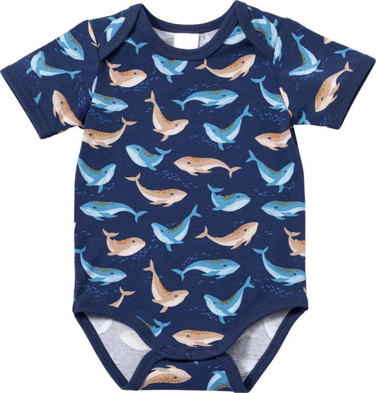 ALANA Body Kurzarm Pro Climate mit Wal-Muster, blau, Gr. 74/80