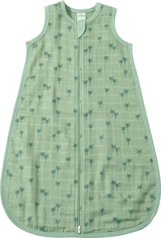 ALANA Schlafsack 0,5 TOG aus Musselin mit Palmen-Muster, grün, 80 cm