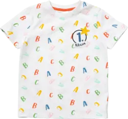 ALANA T-Shirt Schulanfang mit "1. Klasse" Patch & ABC-Muster, weiß, Gr. 128