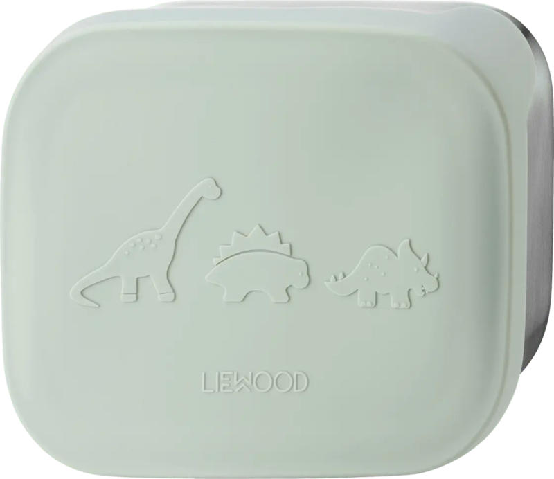 LIEWOOD Lunchbox Dino aus Edelstahl, dusty mint (5,5x17x13,5 cm)