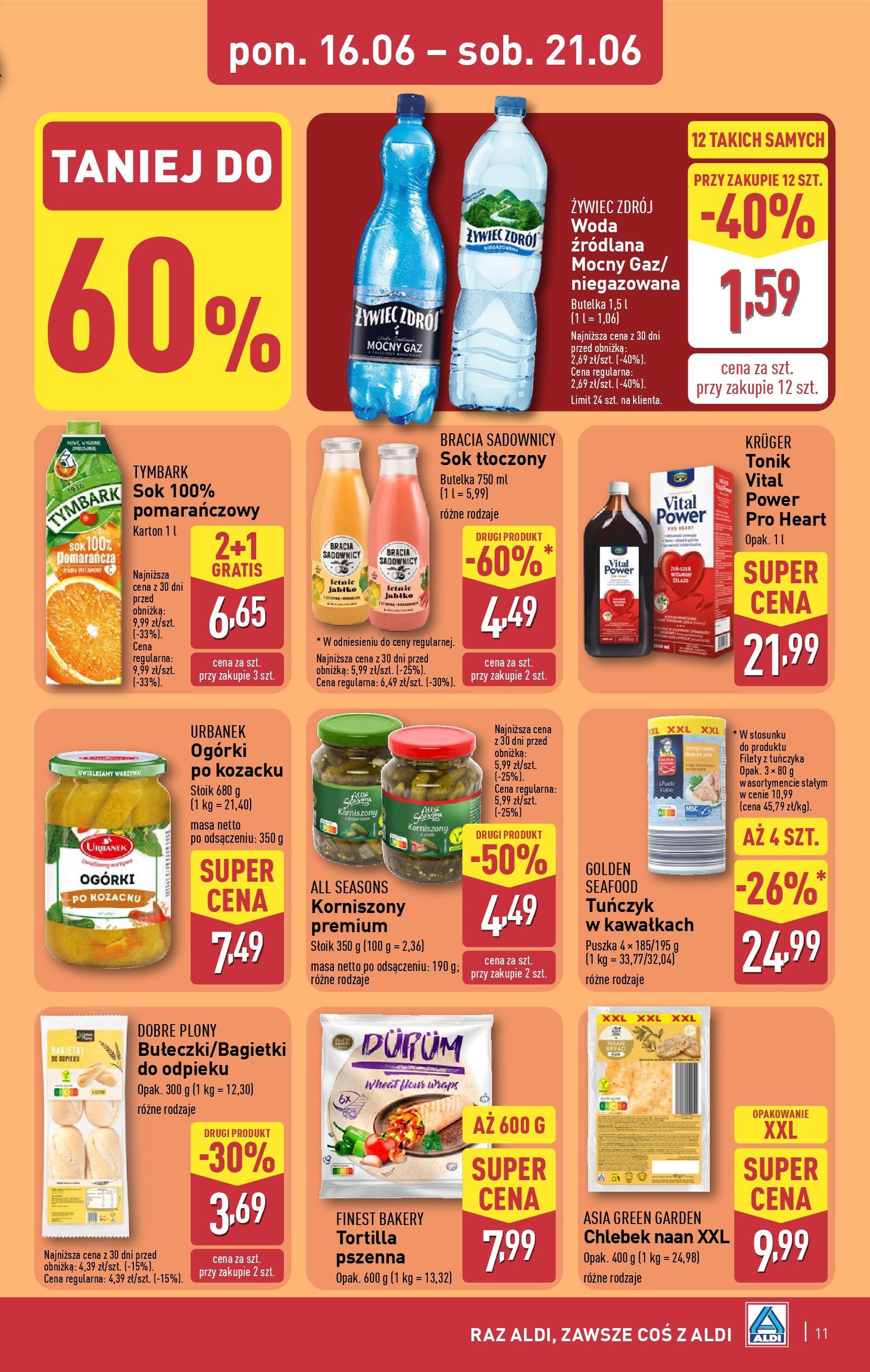 Aldi Gazetka - Okazje na weekend od 18.06.2025 - Ulotka PDF, promocje | Strona: 11 | Produkty: Woda źródlana, Sok, Woda, Warzywa