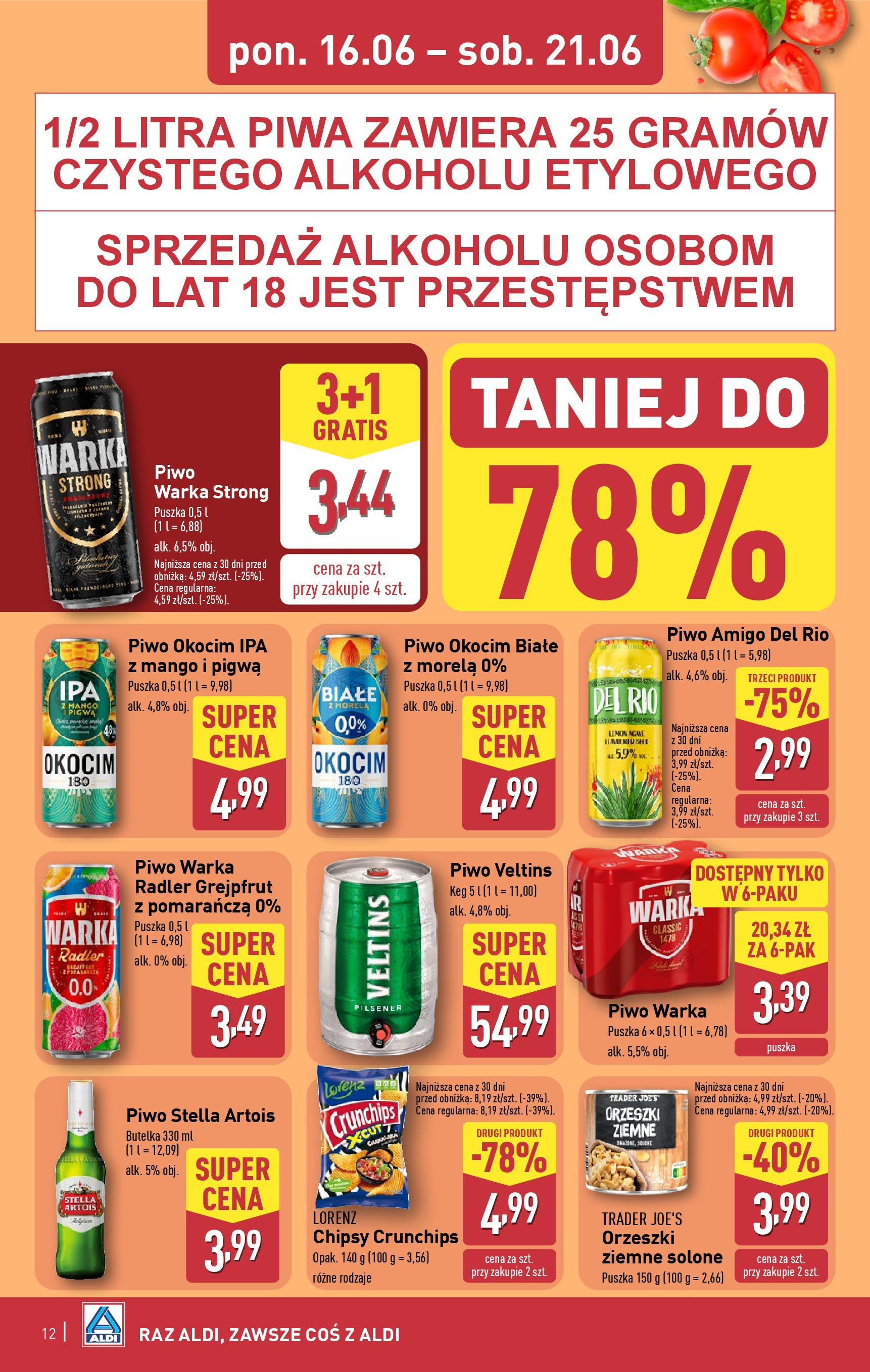 Aldi Gazetka - Okazje na weekend od 18.06.2025 - Ulotka PDF, promocje | Strona: 12 | Produkty: Pigwa, Chipsy, Orzeszki ziemne, Piwo