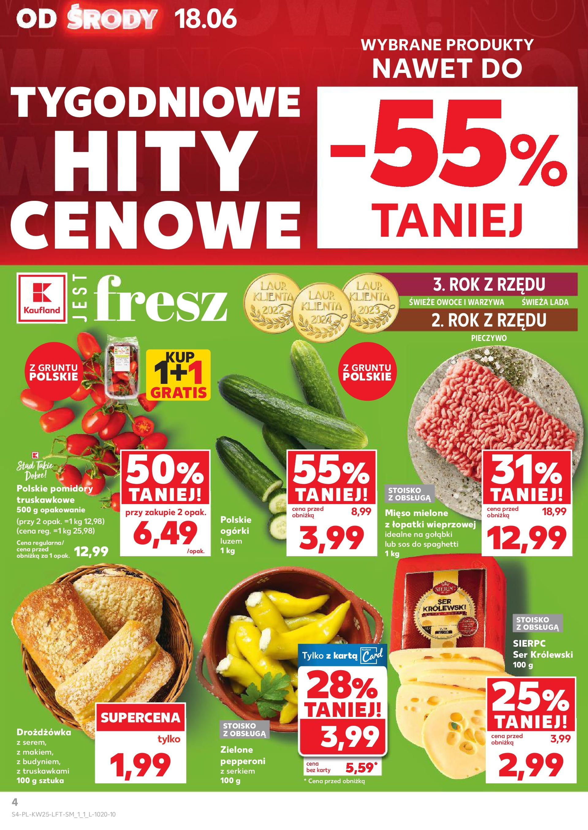 Kaufland gazetka od 18.06.2025 - od jutra PDF | Strona: 4 | Produkty: Mięso, Ser, Pomidory, Owoce