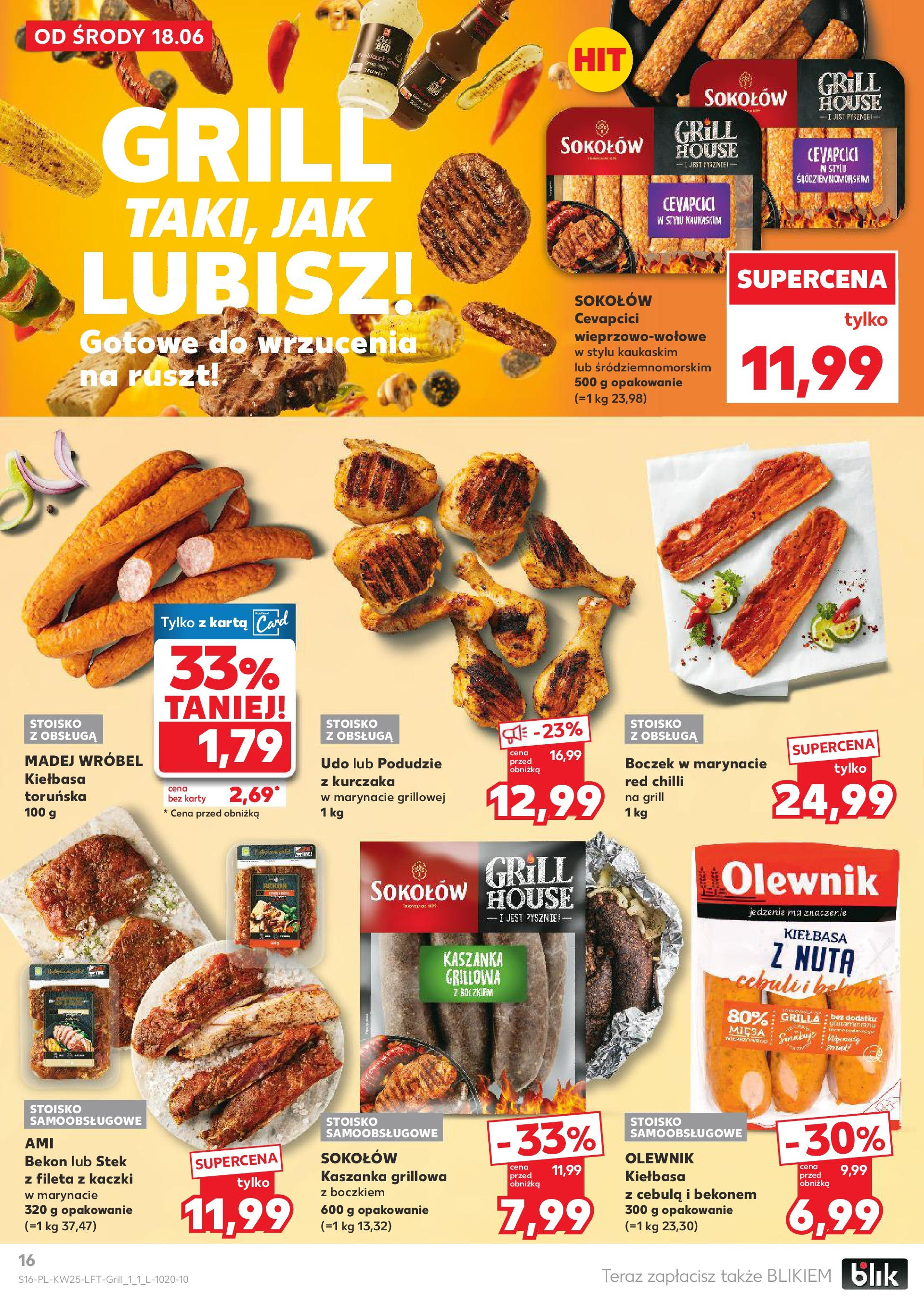 Kaufland gazetka od 18.06.2025 - od jutra PDF | Strona: 16 | Produkty: Kiełbasa, Karta, Ruszt, Boczek