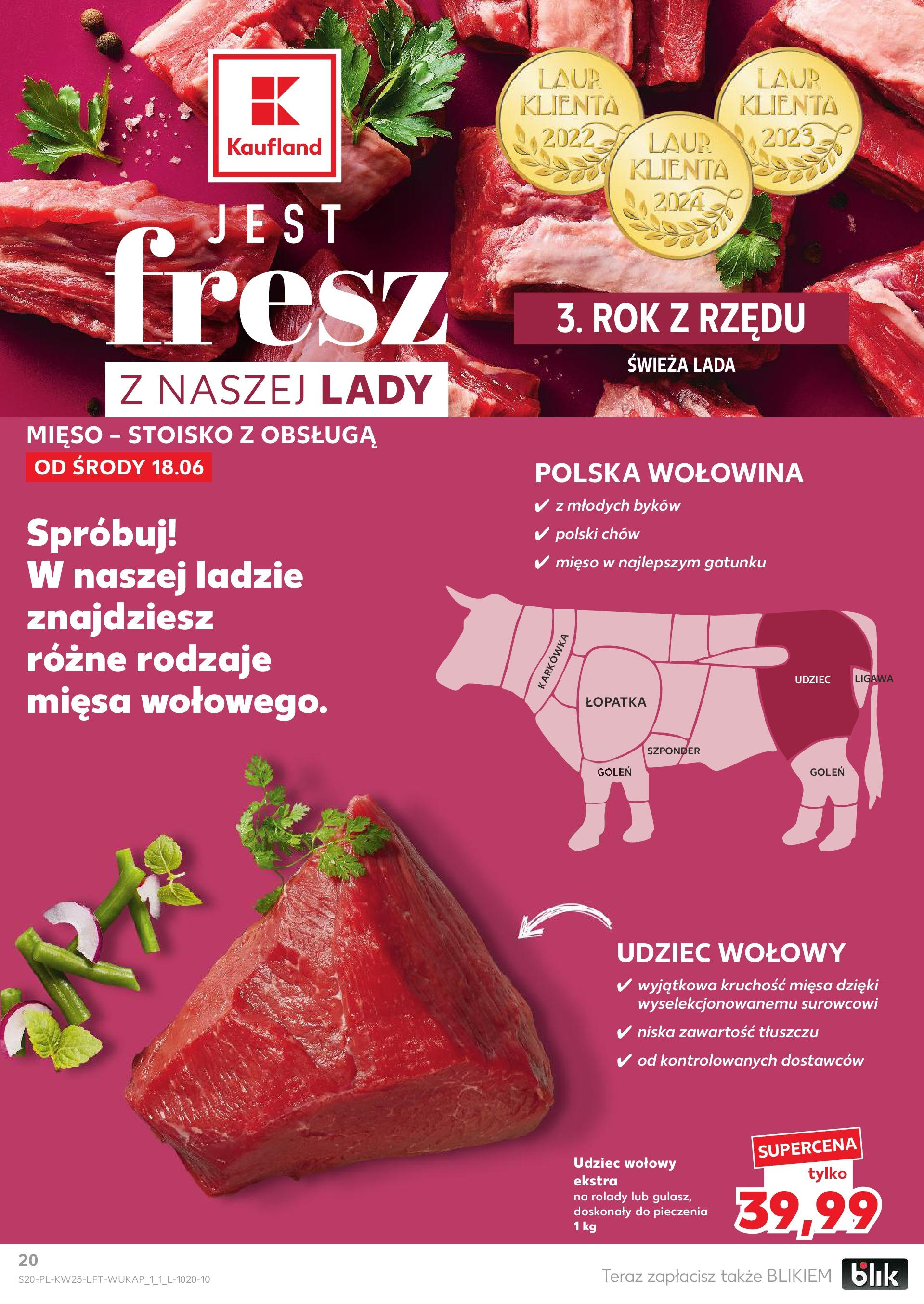 Kaufland gazetka od 18.06.2025 - od jutra PDF | Strona: 20 | Produkty: Karkówka, Mięso, Wołowina
