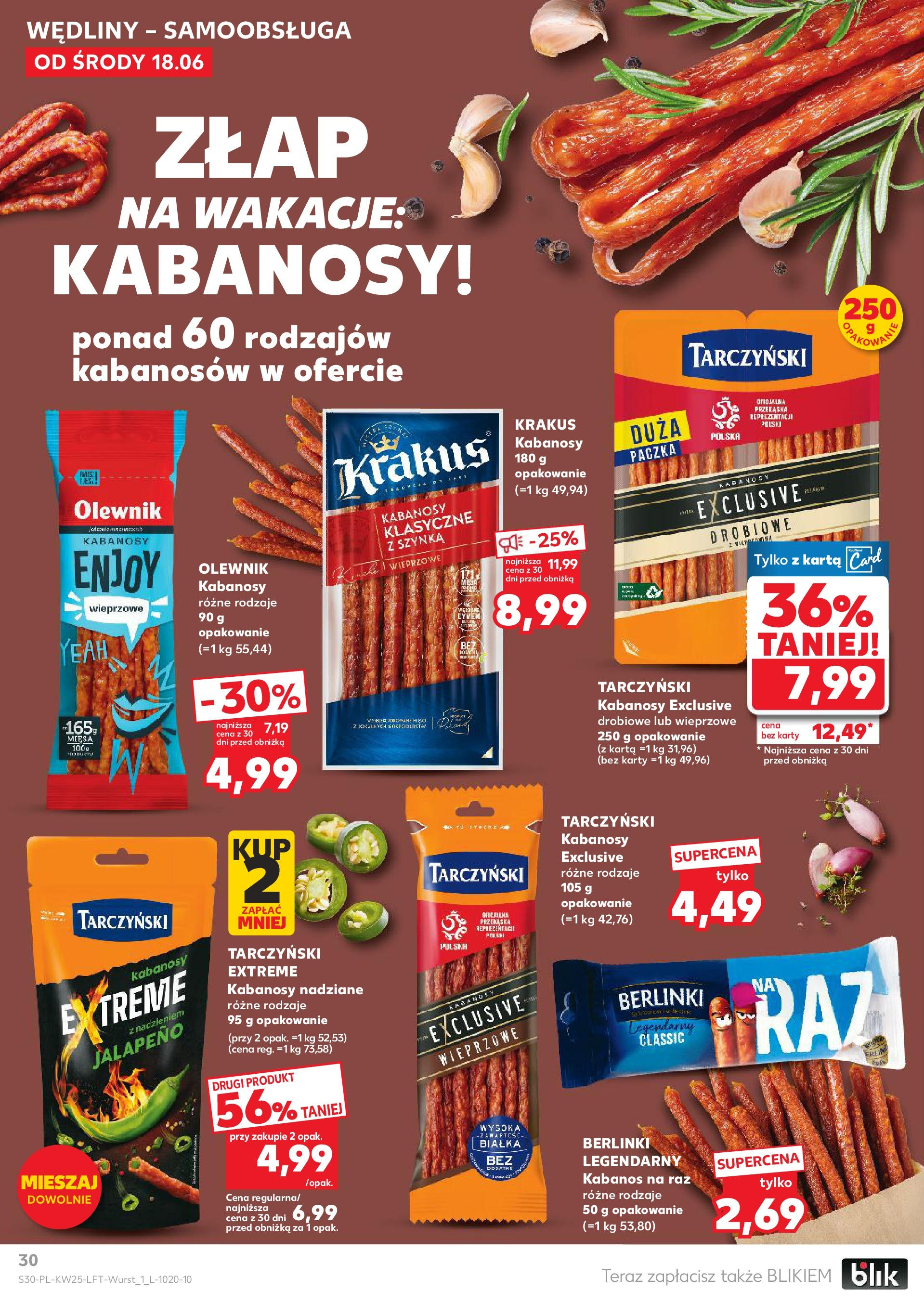 Kaufland gazetka od 18.06.2025 - od jutra PDF | Strona: 30 | Produkty: Karta, Kabanosy, Szynka, Wędliny