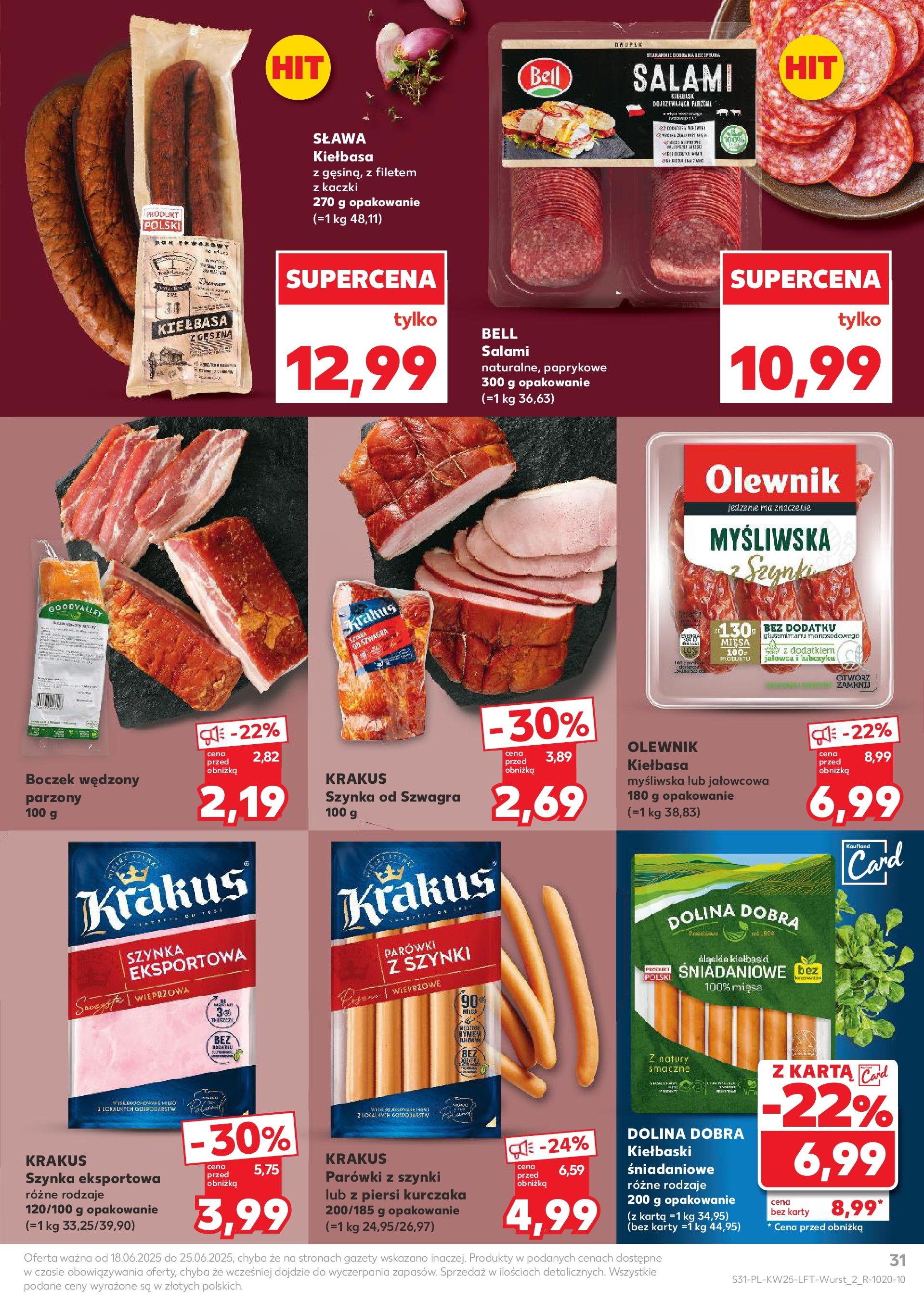 Kaufland gazetka od 18.06.2025 - od jutra PDF | Strona: 31 | Produkty: Karta, Piersi, Kiełbaski, Salami