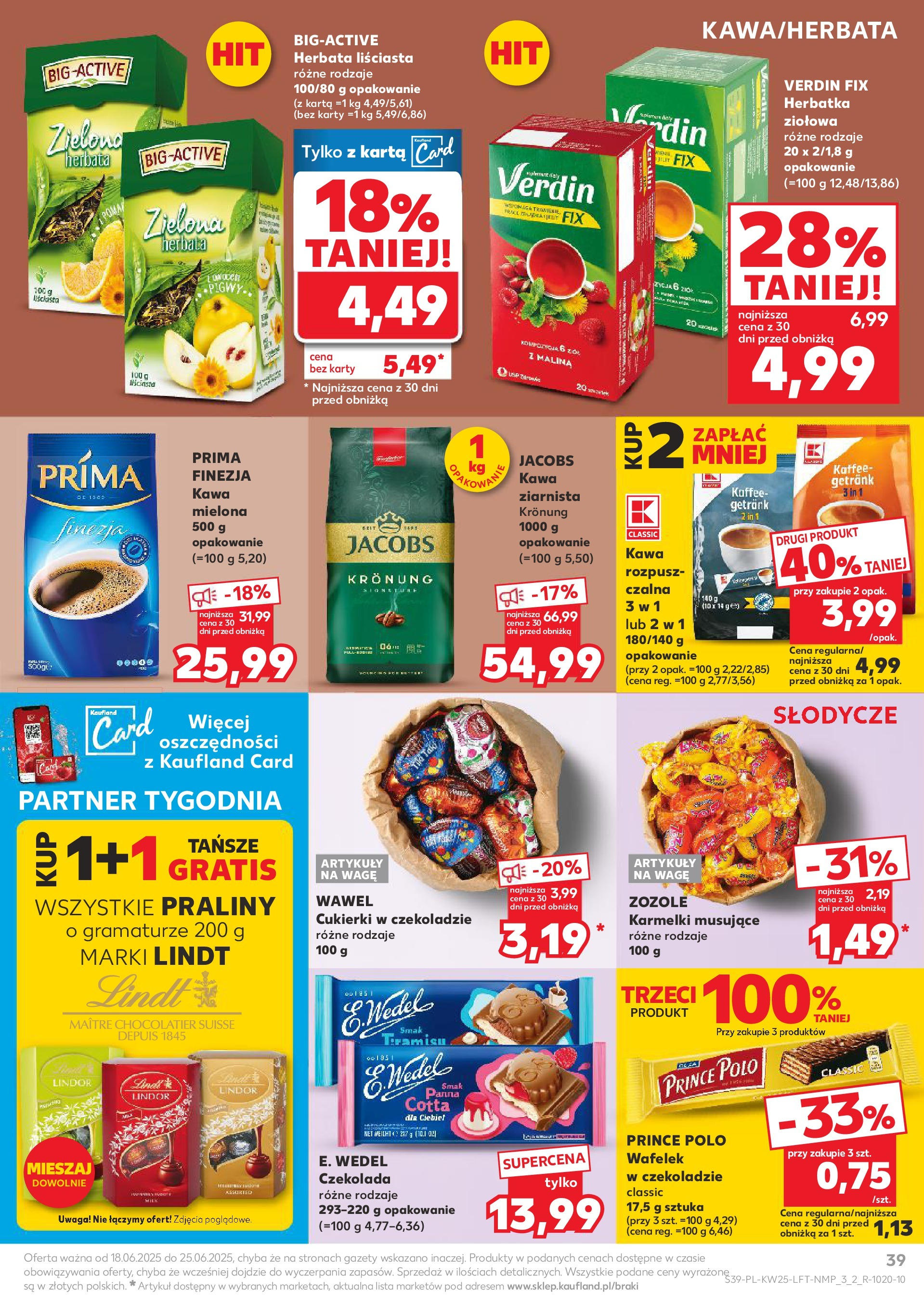 Kaufland gazetka od 18.06.2025 - od jutra PDF | Strona: 39 | Produkty: Praliny, Kawa, Czekolada, Cukierki