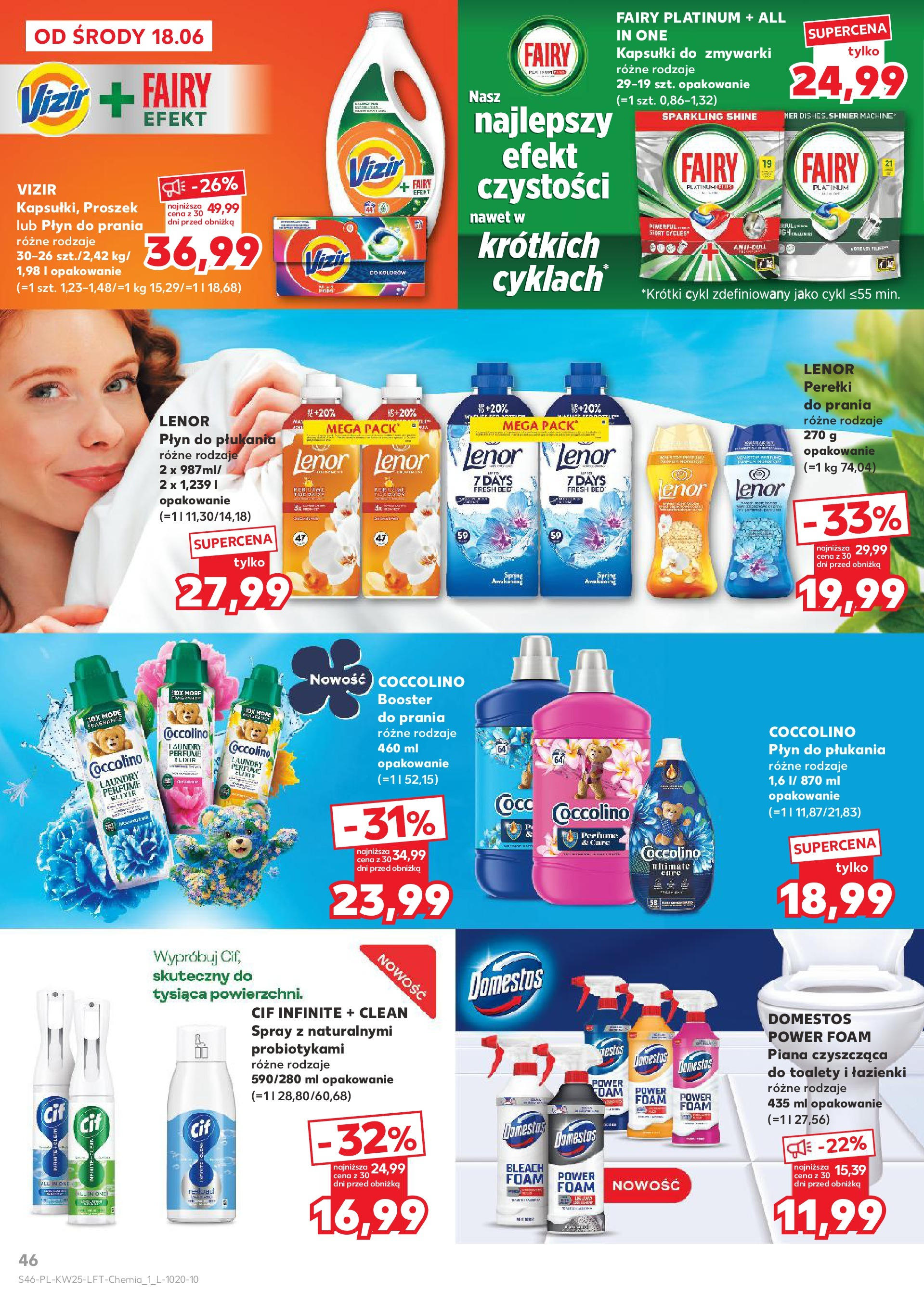 Kaufland gazetka od 18.06.2025 - od jutra PDF | Strona: 46 | Produkty: Fairy platinum, Cleaner, Domestos, Detergent
