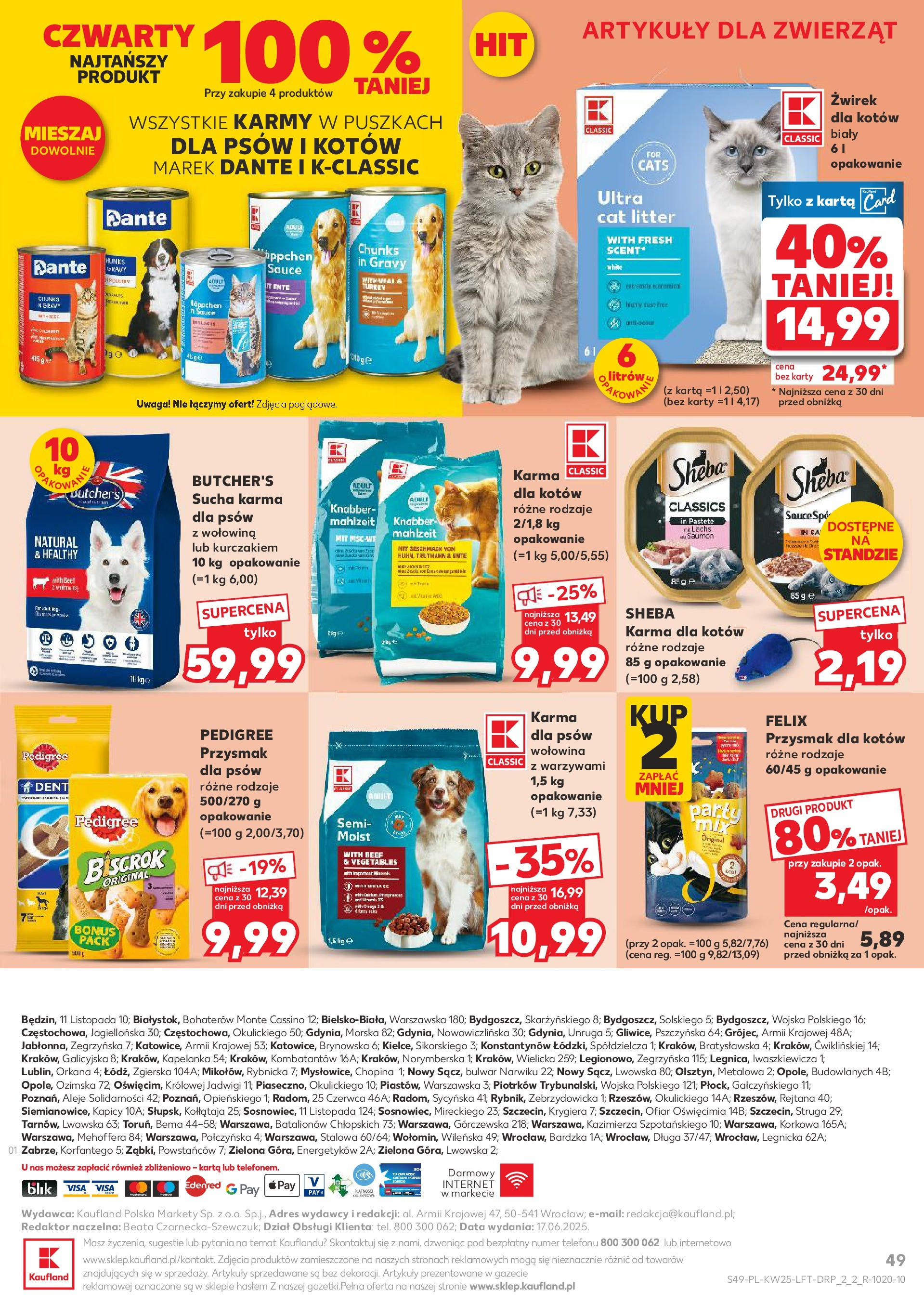 Kaufland gazetka od 18.06.2025 - od jutra PDF | Strona: 49 | Produkty: Karta, Karma dla kotów, Wołowina, Karma dla psów