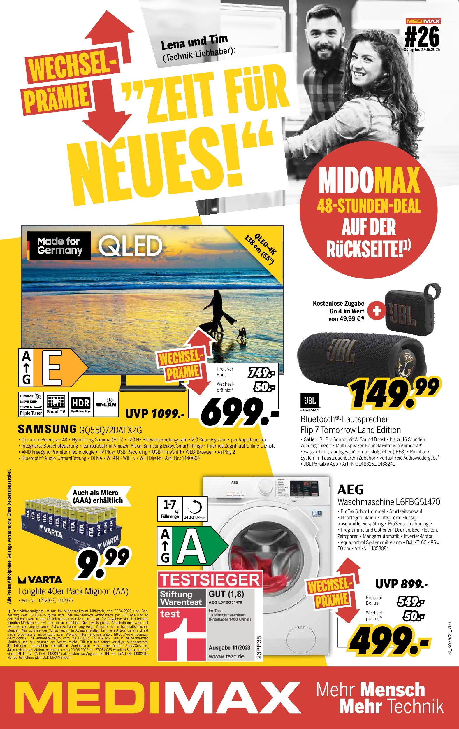 Medimax - MEDIMAX: Aktuelle Angebote (ab 21.06.2025) zum Blättern | Seite: 1 | Produkte: AEG, Waschmaschine, Smart TV, TV