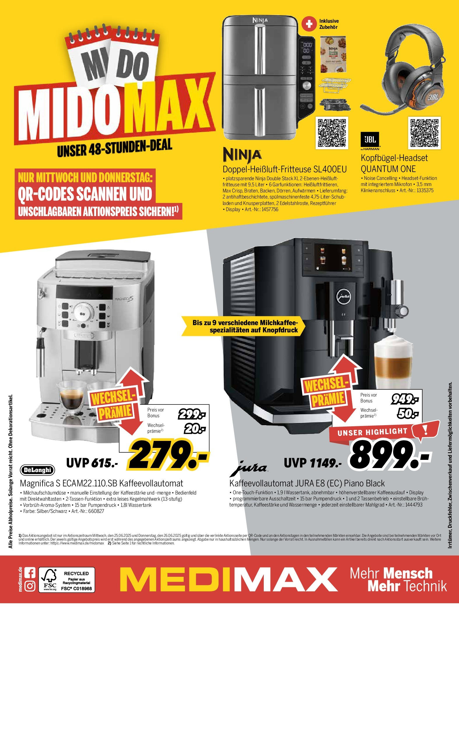 Medimax - MEDIMAX: Aktuelle Angebote (ab 21.06.2025) zum Blättern | Seite: 8 | Produkte: Mikrofon, Jura, Kaffeevollautomat, Fritteuse