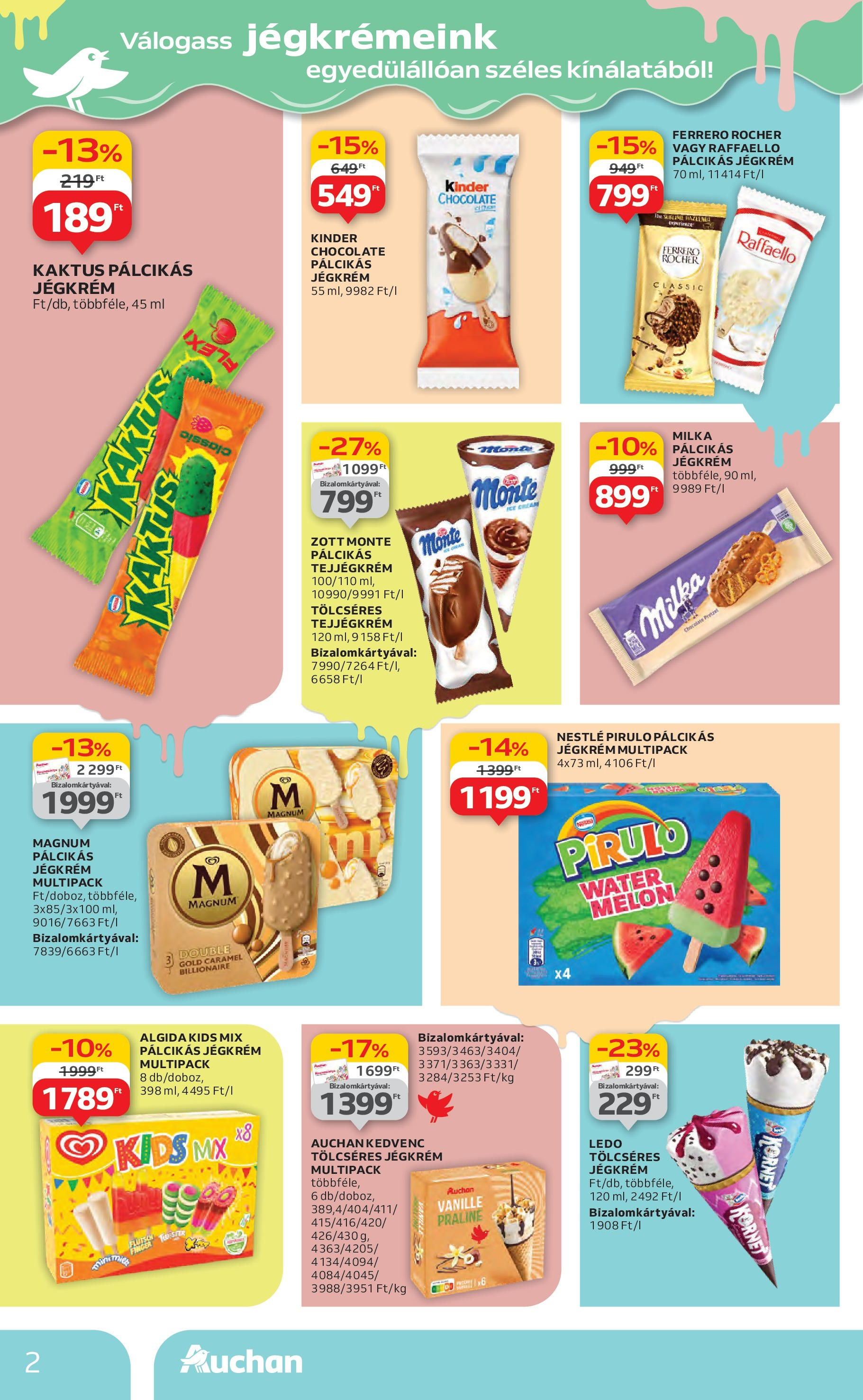 Auchan Akciós újság - 2025.06.19. -tól/töl > akció, lapozható szórólap 🛍️ | Oldal: 2 | Termékek: Magnum, Ferrero rocher, Praliné, Pálcikás jégkrém