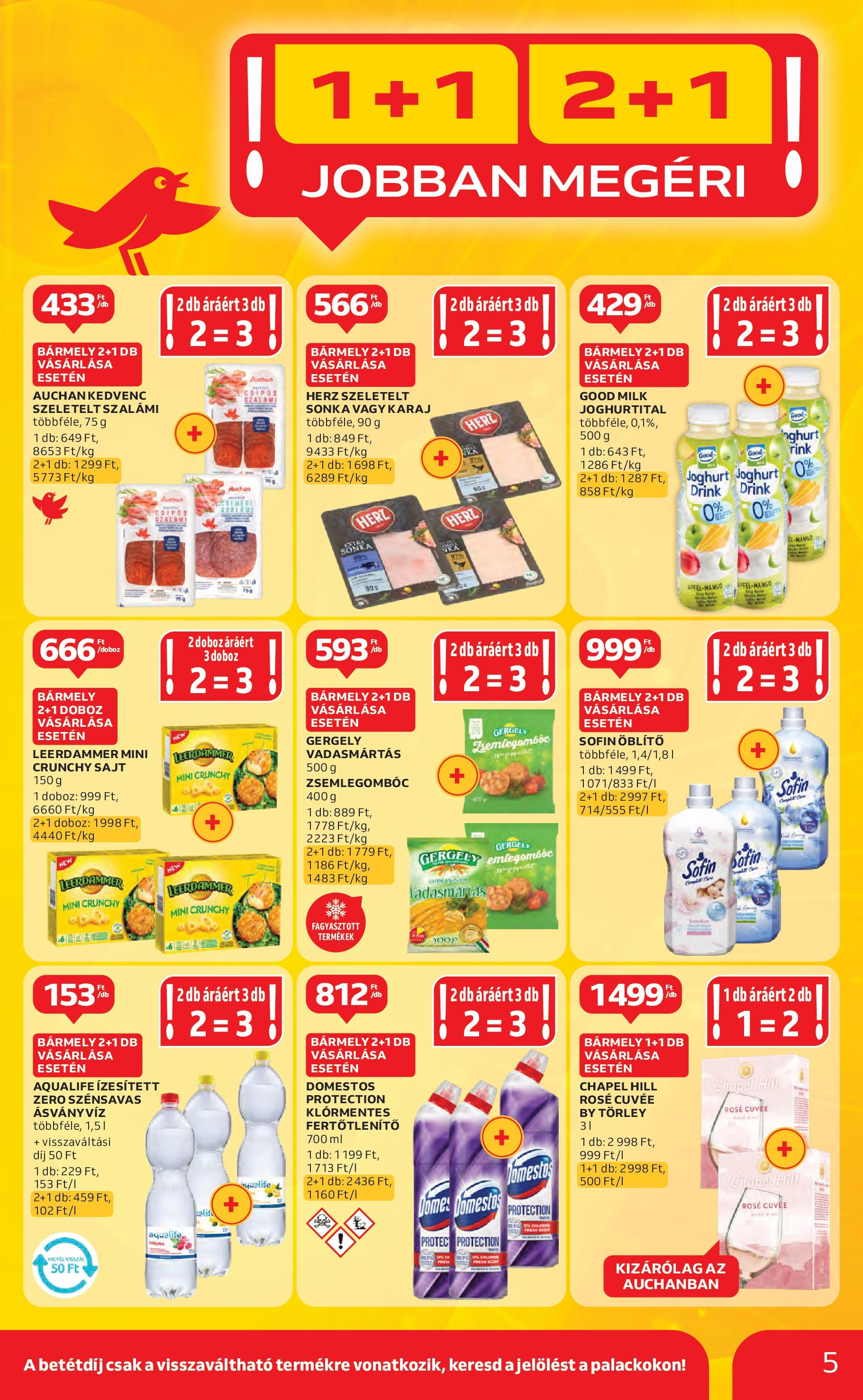 Auchan Akciós újság - 2025.06.19. -tól/töl > akció, lapozható szórólap 🛍️ | Oldal: 5 | Termékek: Sonka, Öblítő, Karaj, Sajt