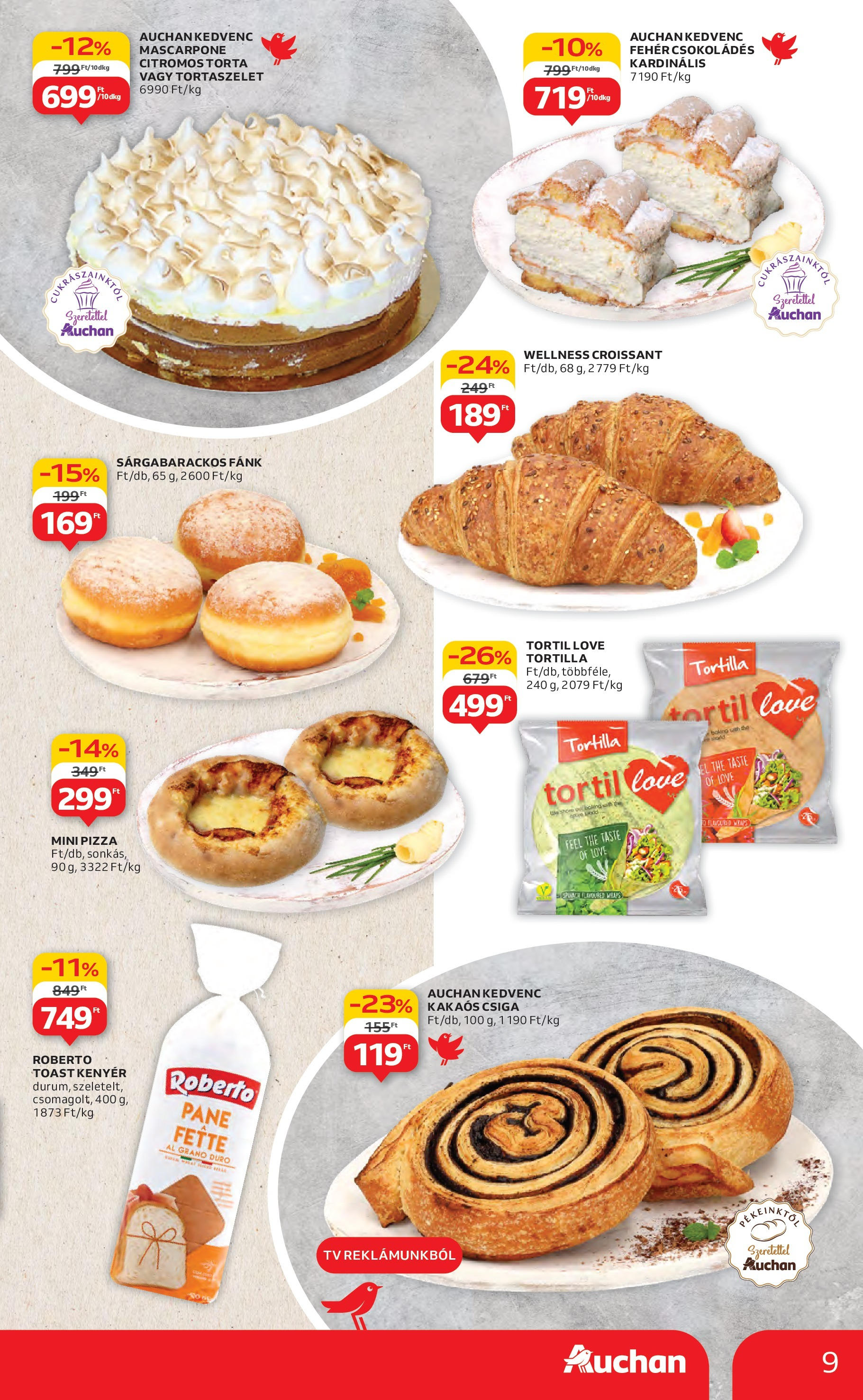 Auchan Akciós újság - 2025.06.19. -tól/töl > akció, lapozható szórólap 🛍️ | Oldal: 9 | Termékek: Torta, Croissant, Fánk, Kakaós csiga