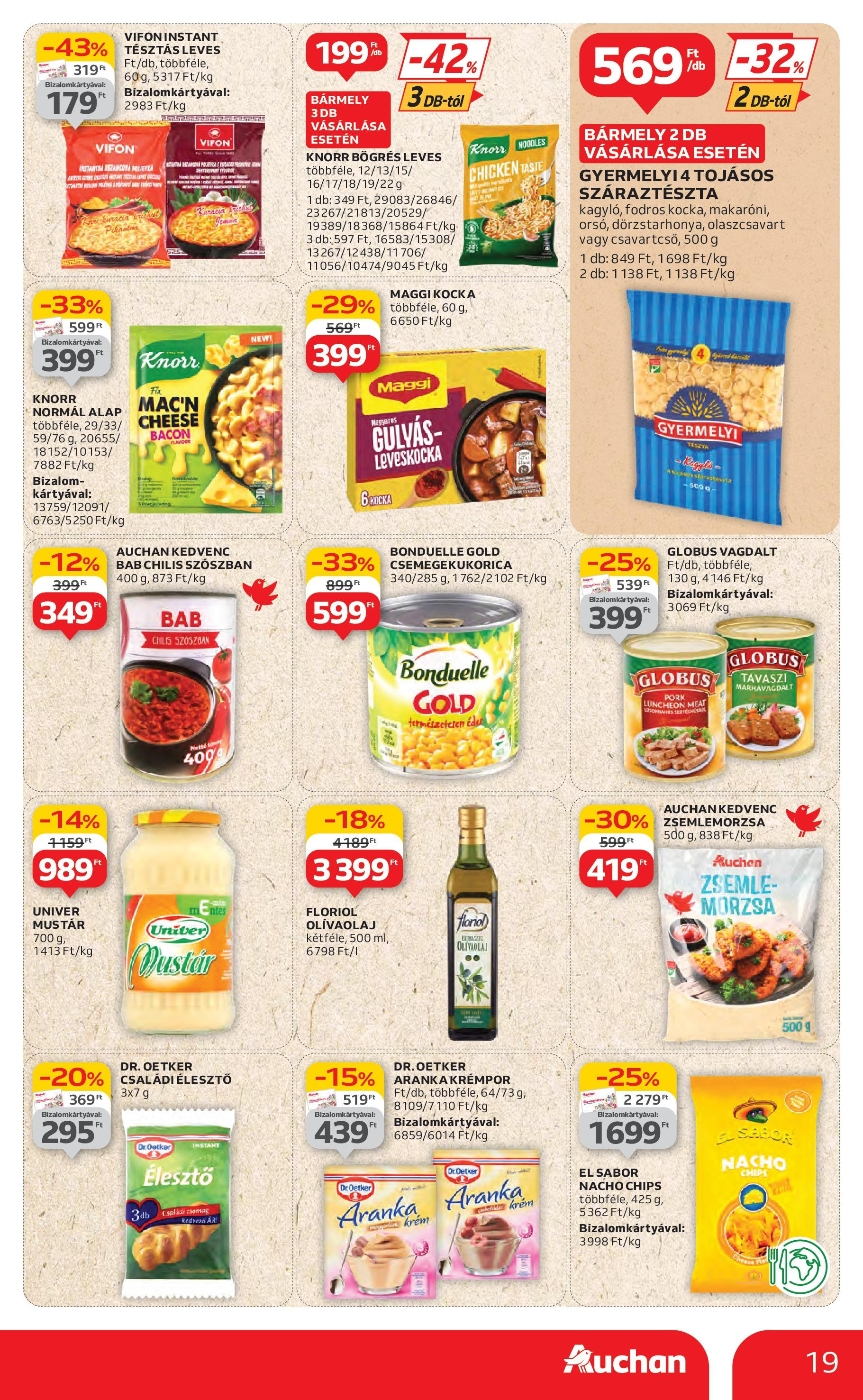 Auchan Akciós újság - 2025.06.19. -tól/töl > akció, lapozható szórólap 🛍️ | Oldal: 19 | Termékek: Bacon, Maggi, Száraztészta, Mustár